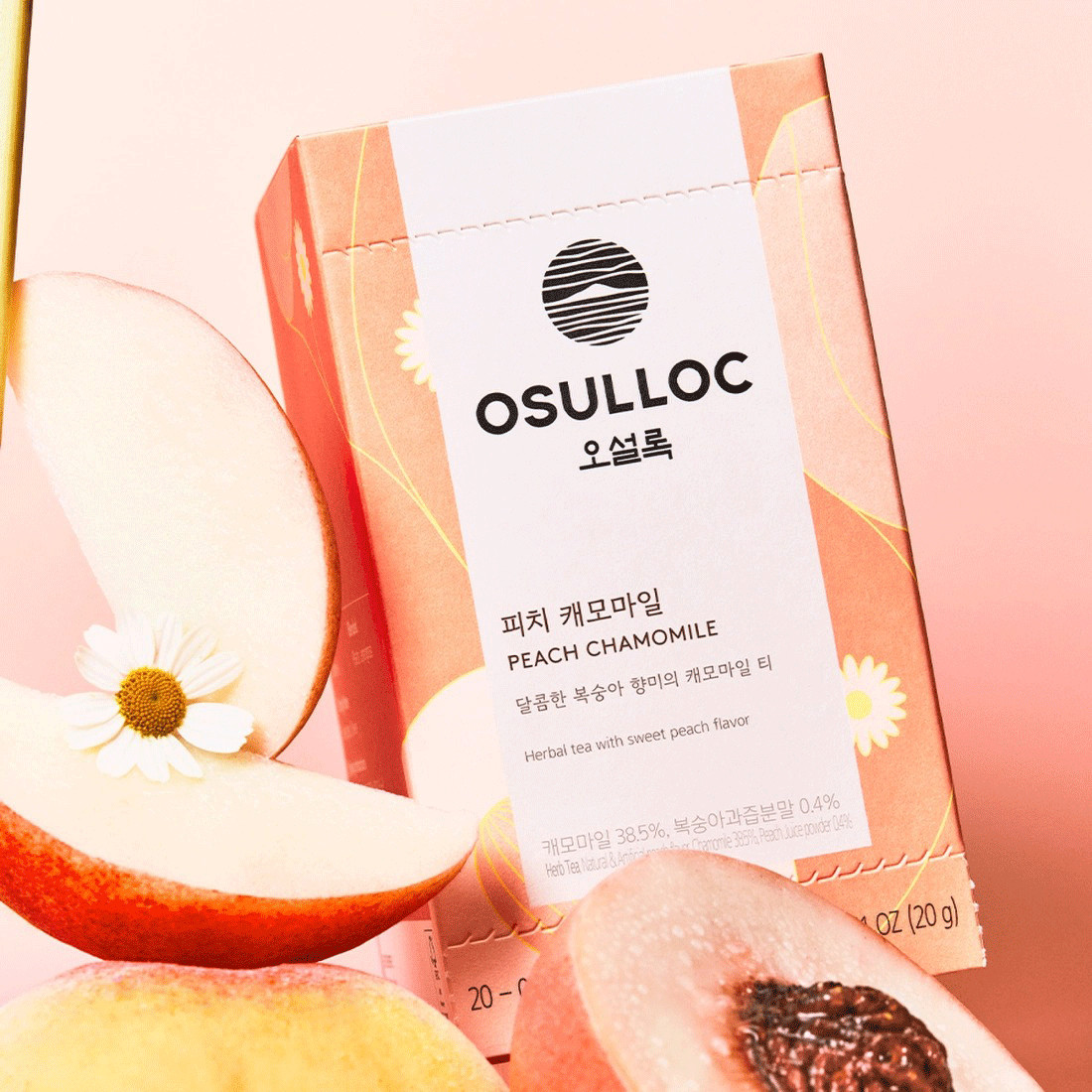 OSULLOC Peach Chamomile Herbal Tea 20 Bags – Caffeine-Free, Sweet Floral Blend