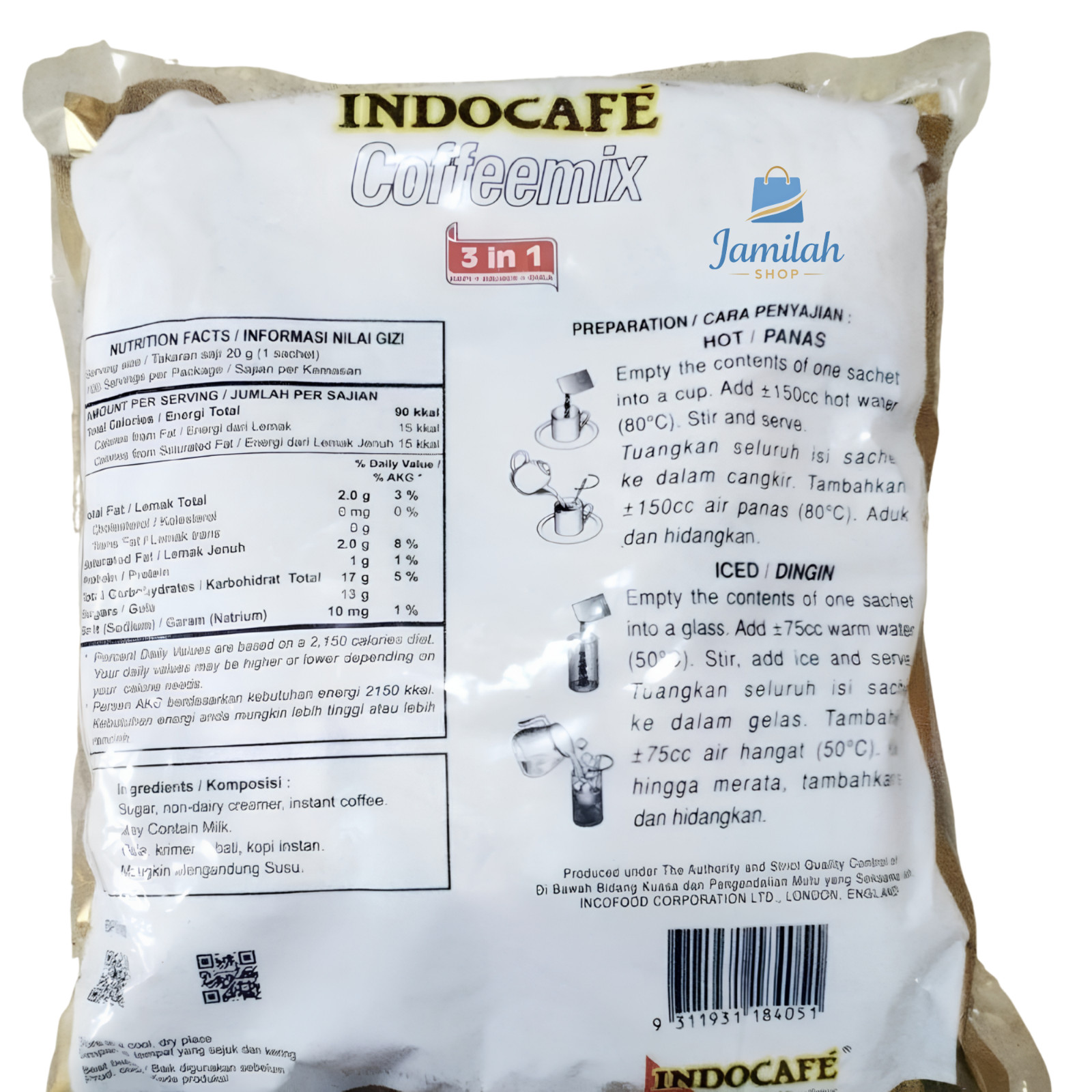 Indocafe Coffee Mix 100 Sachets x 20g Instant Coffee