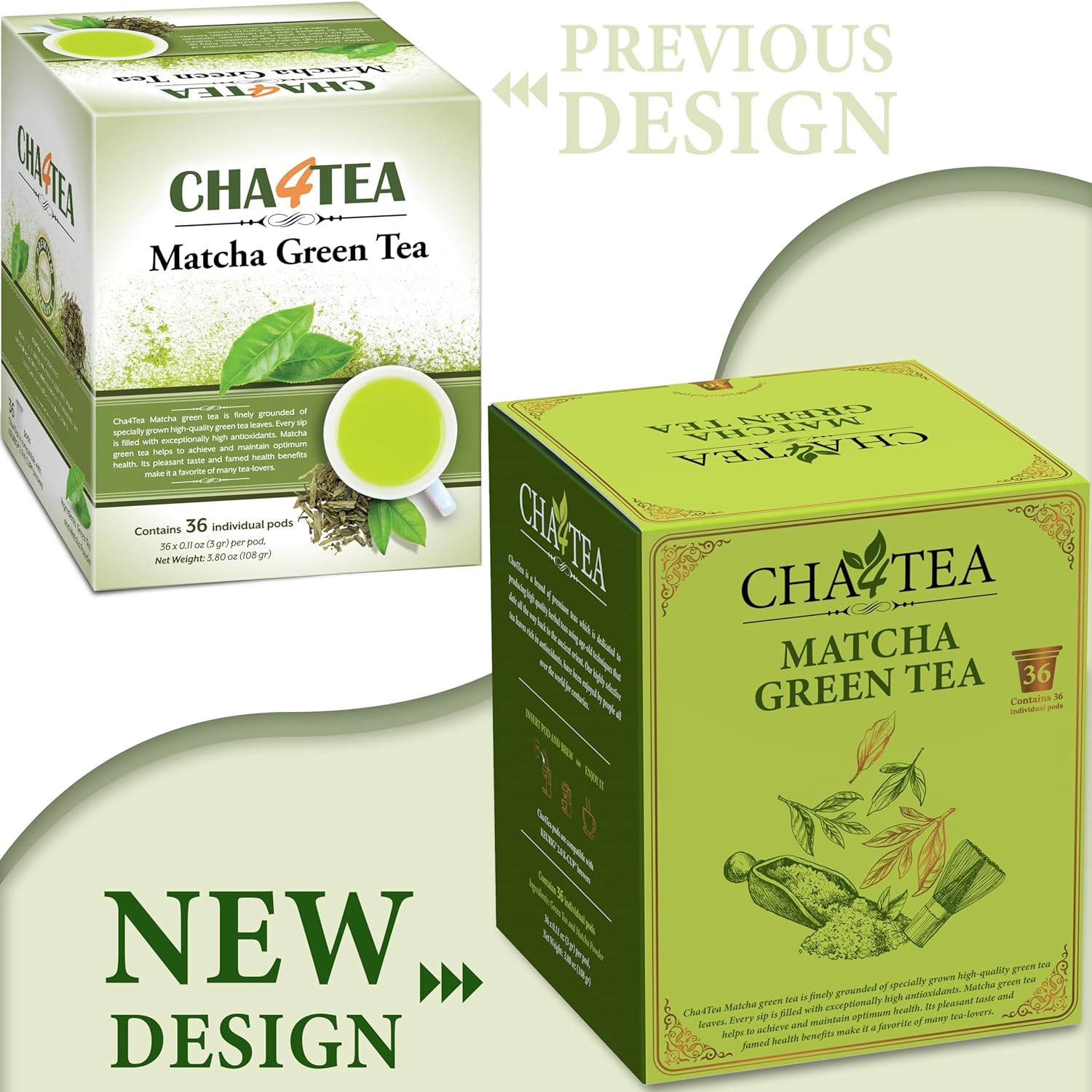 Matcha Green Tea Pods 36Ct Compatible K-Cup Single Serve Smooth Flavor