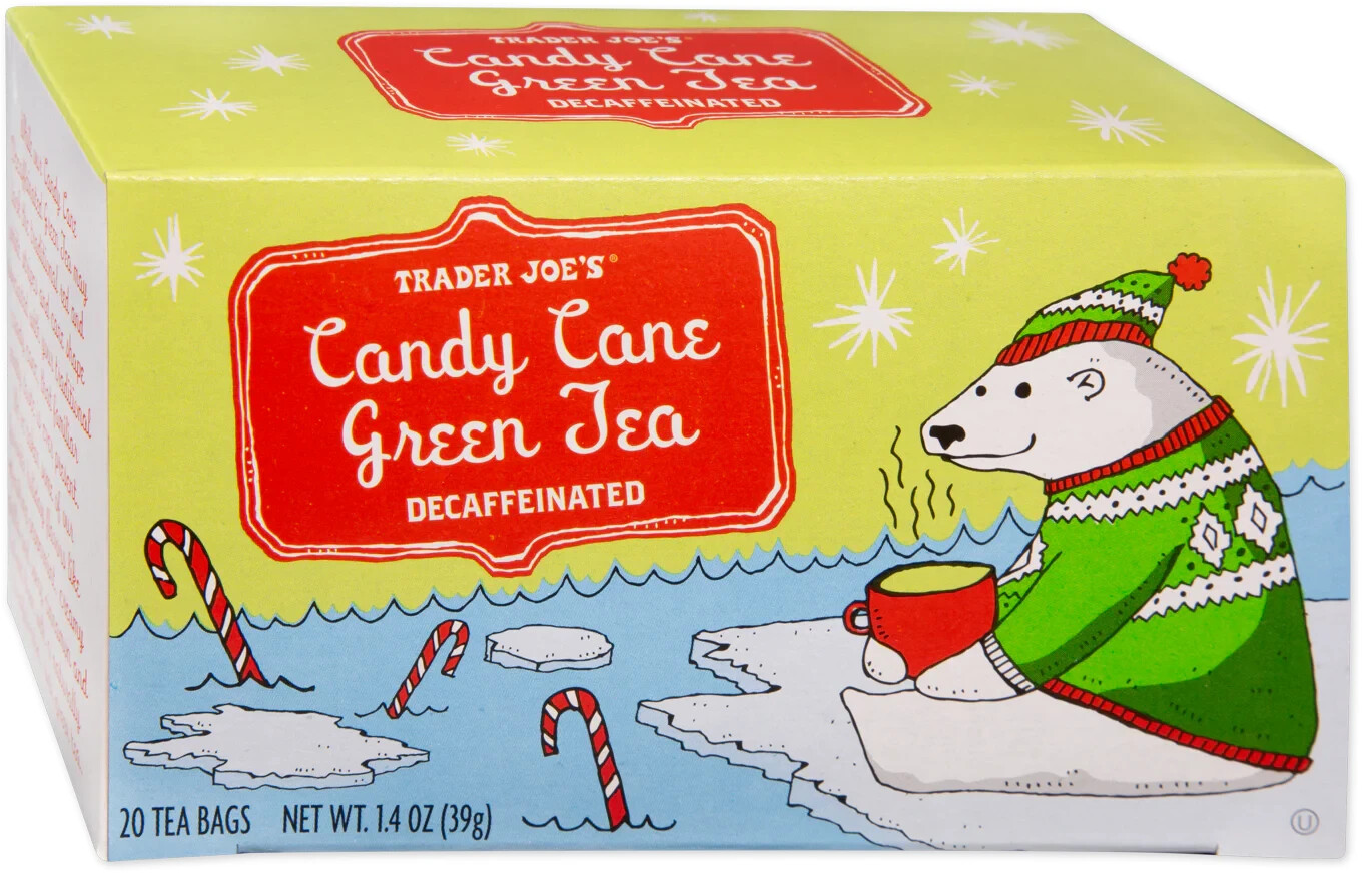 Trader Joe’s CANDY CANE GREEN TEA 20-Tea Bags Decaffeinated Limited Time BB 8/27