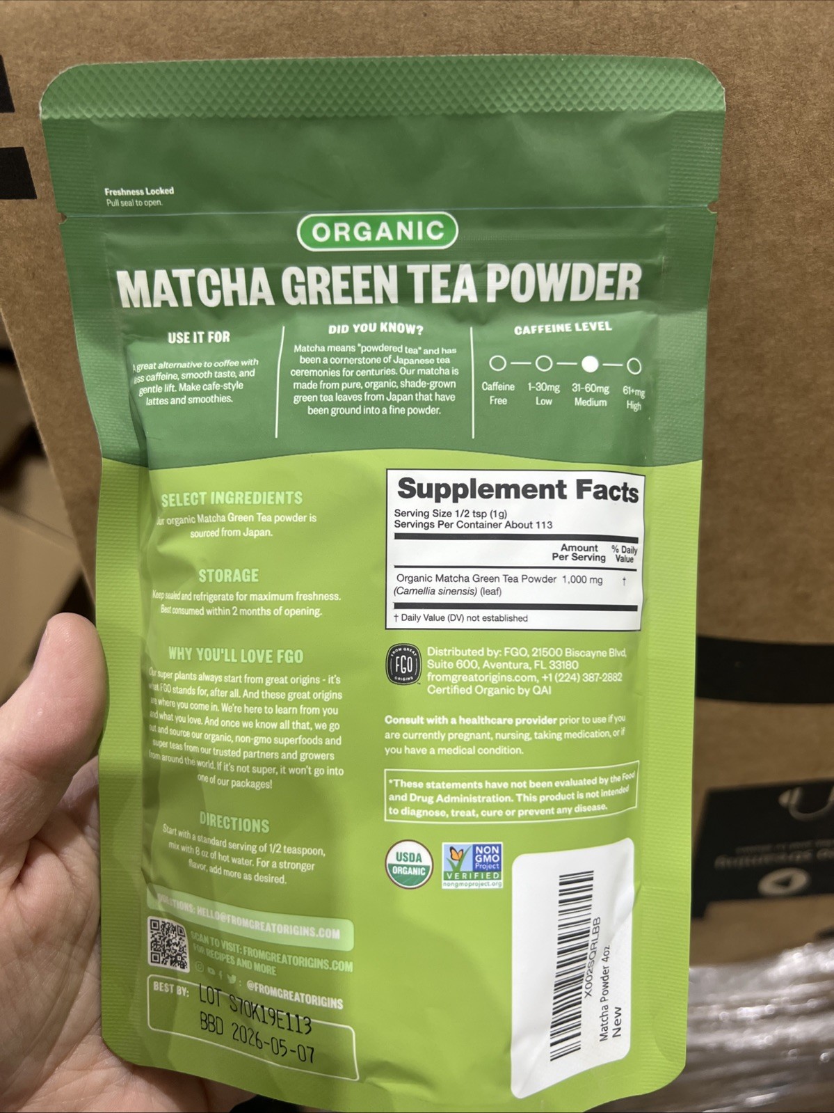 FGO Organic Matcha Green Tea Powder, Japanese Culinary 4 Oz (Pack of 1) SEALED