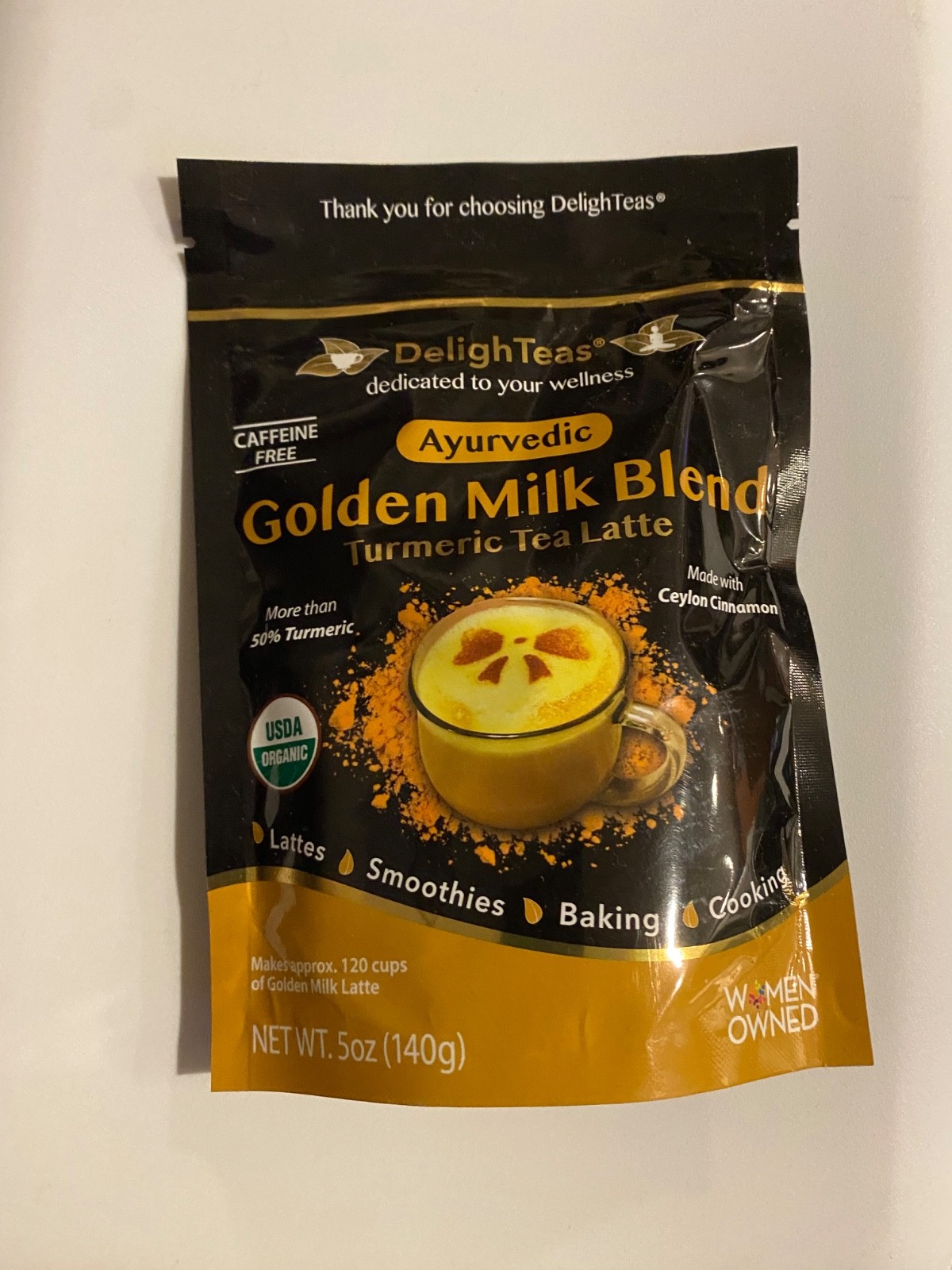 Turmeric Tea Latte, Ayurvedic Golden Milk Blend, Caffeine Free, 5 oz exp 2029