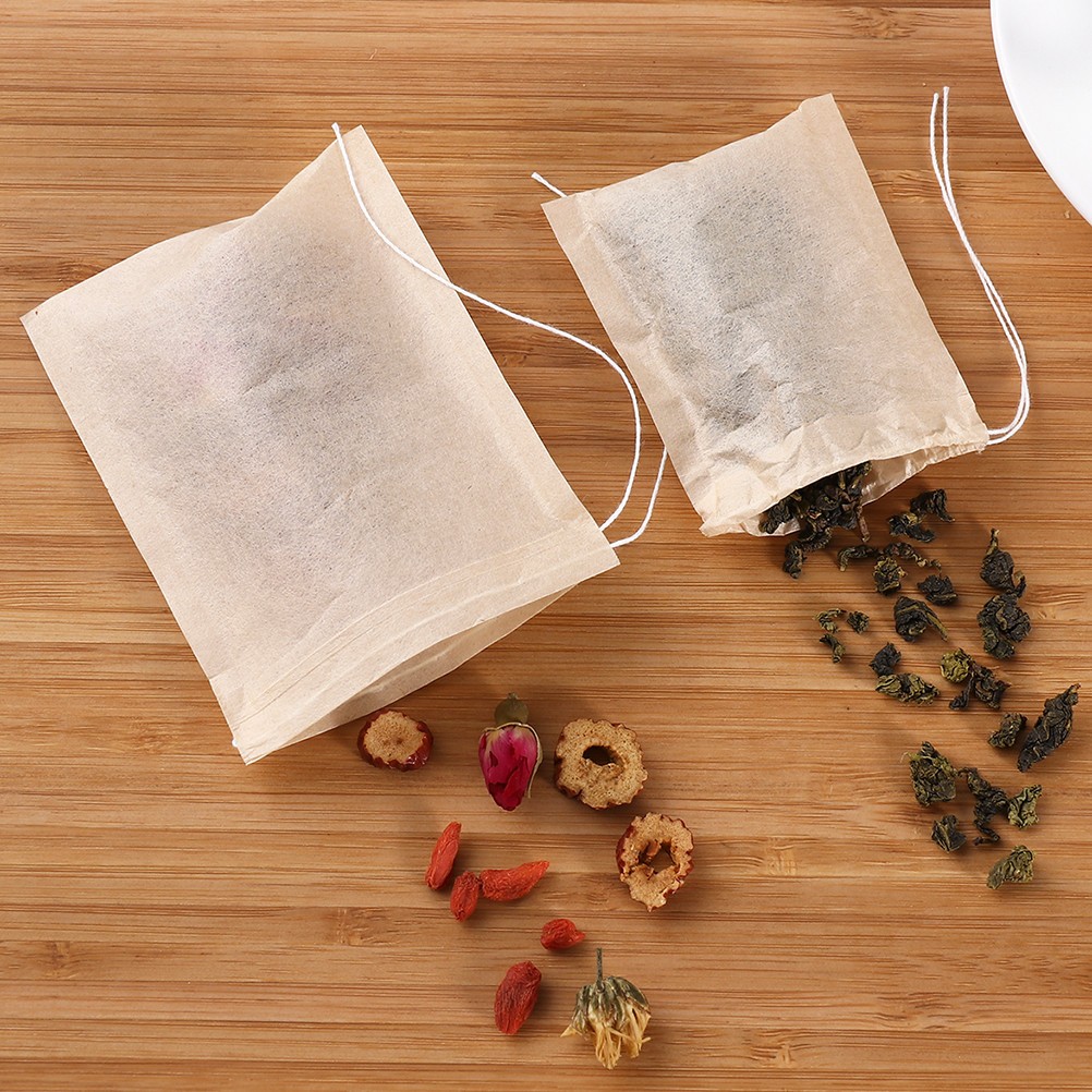 100Pcs Reusable Light Brown Tea Filter Bags for Loose Tea Brewing Experience