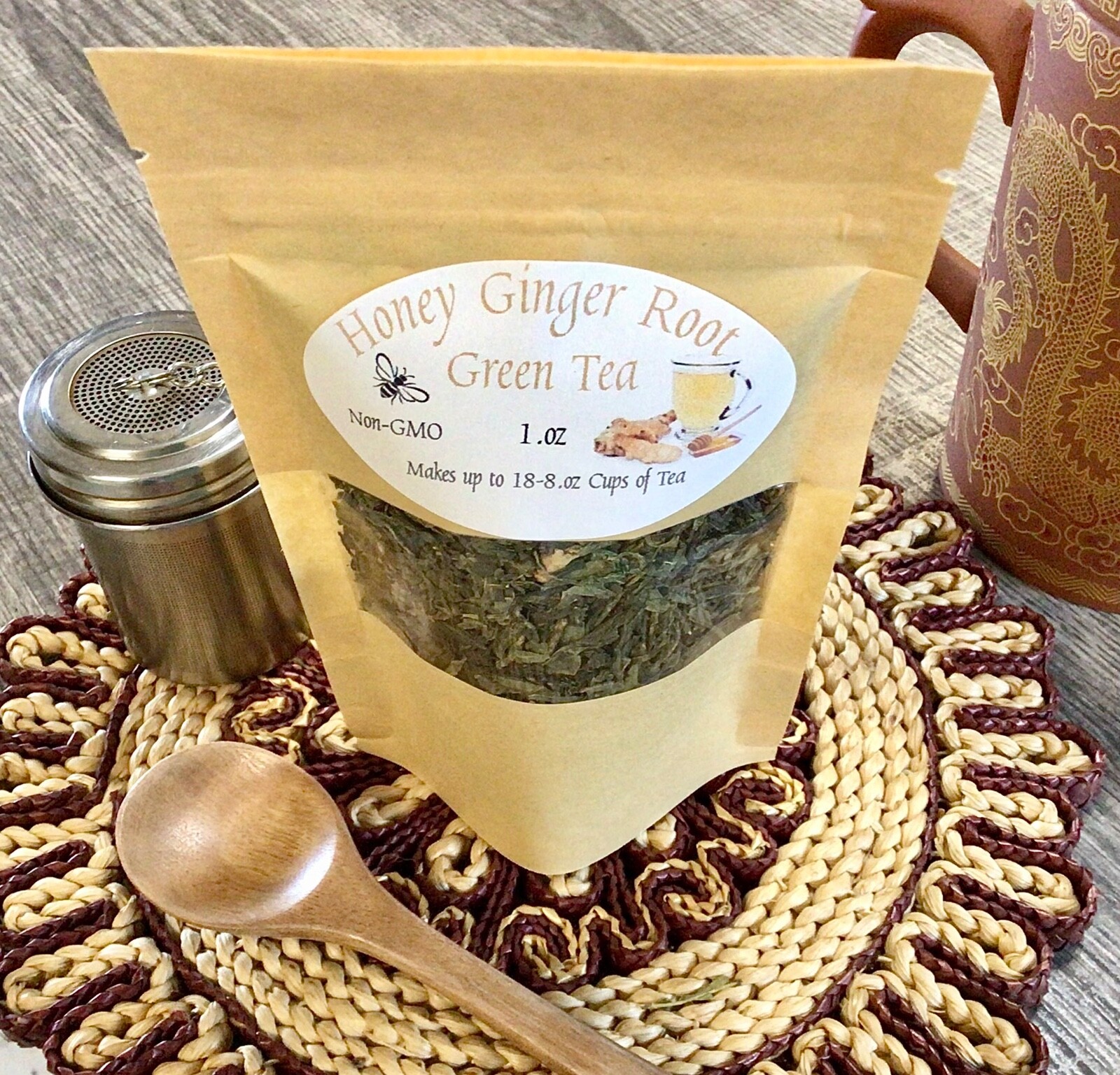 Honey Ginger Loose Leaf Green Tea 1.oz With Ginger Root