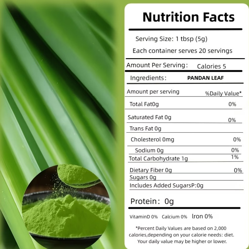 Natural Pandan Leaf Powder Suitable Baking Desserts & Drinks Allergen-Free