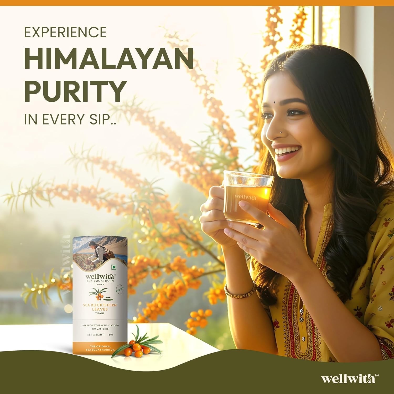 Wellwith (Ayuzera) Sea Buckthorn Raw Leaves Tea Himalayan Herbal Leaf Tea 50g