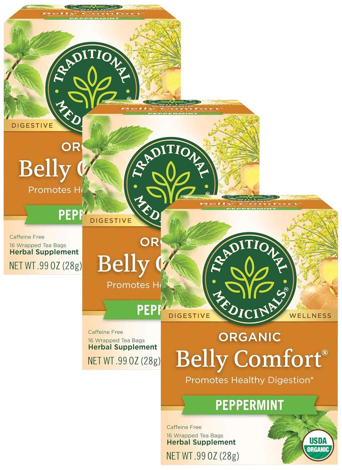 Organic Belly Comfort Peppermint Tea, Kosher, Non-Gmo, Caffeine-Free, Compostabl