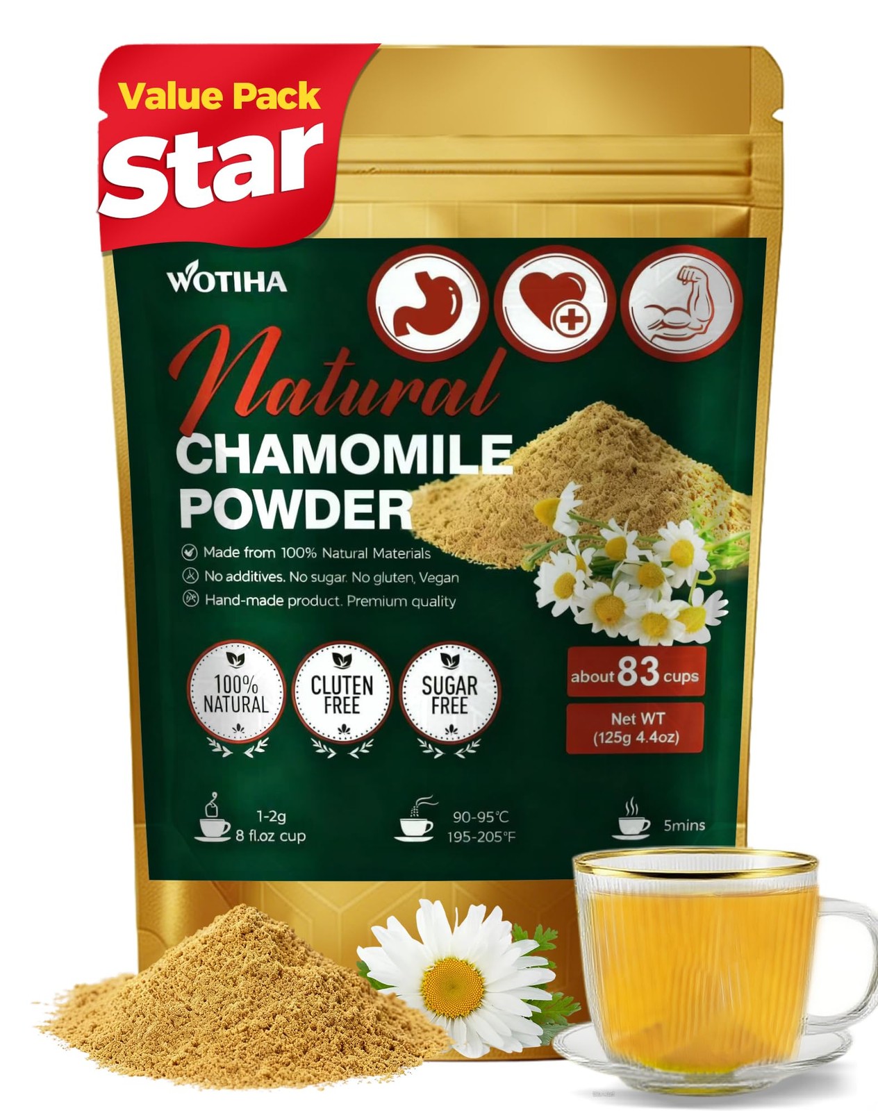 Chamomile Powder 125g（4.4oz） Premium Chamomile Powder Stress Relief & Sleep …