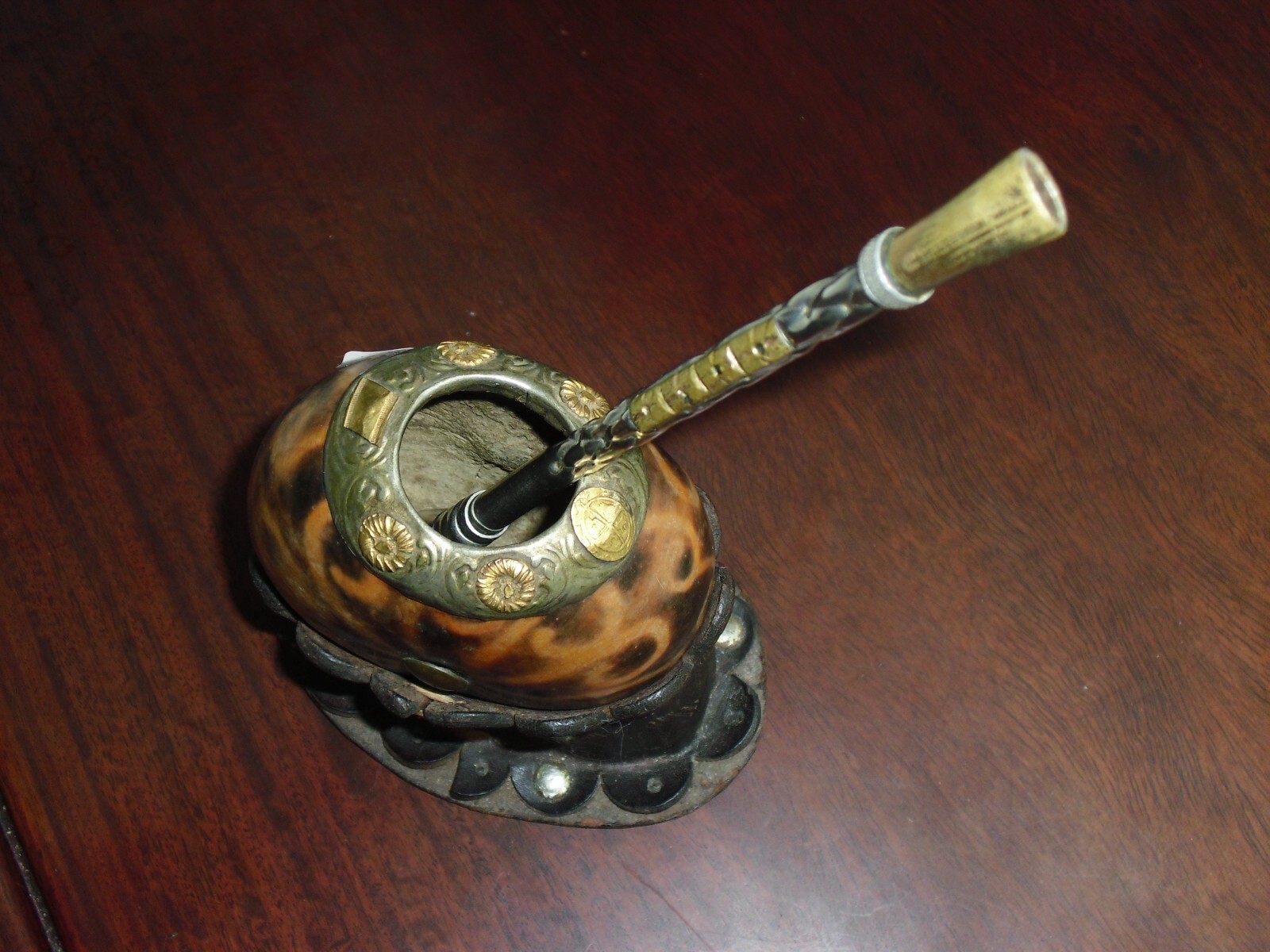 Mate Gourd Yerba Galleta base cuero Bombilla used Argentina Uruguay Brazil usado