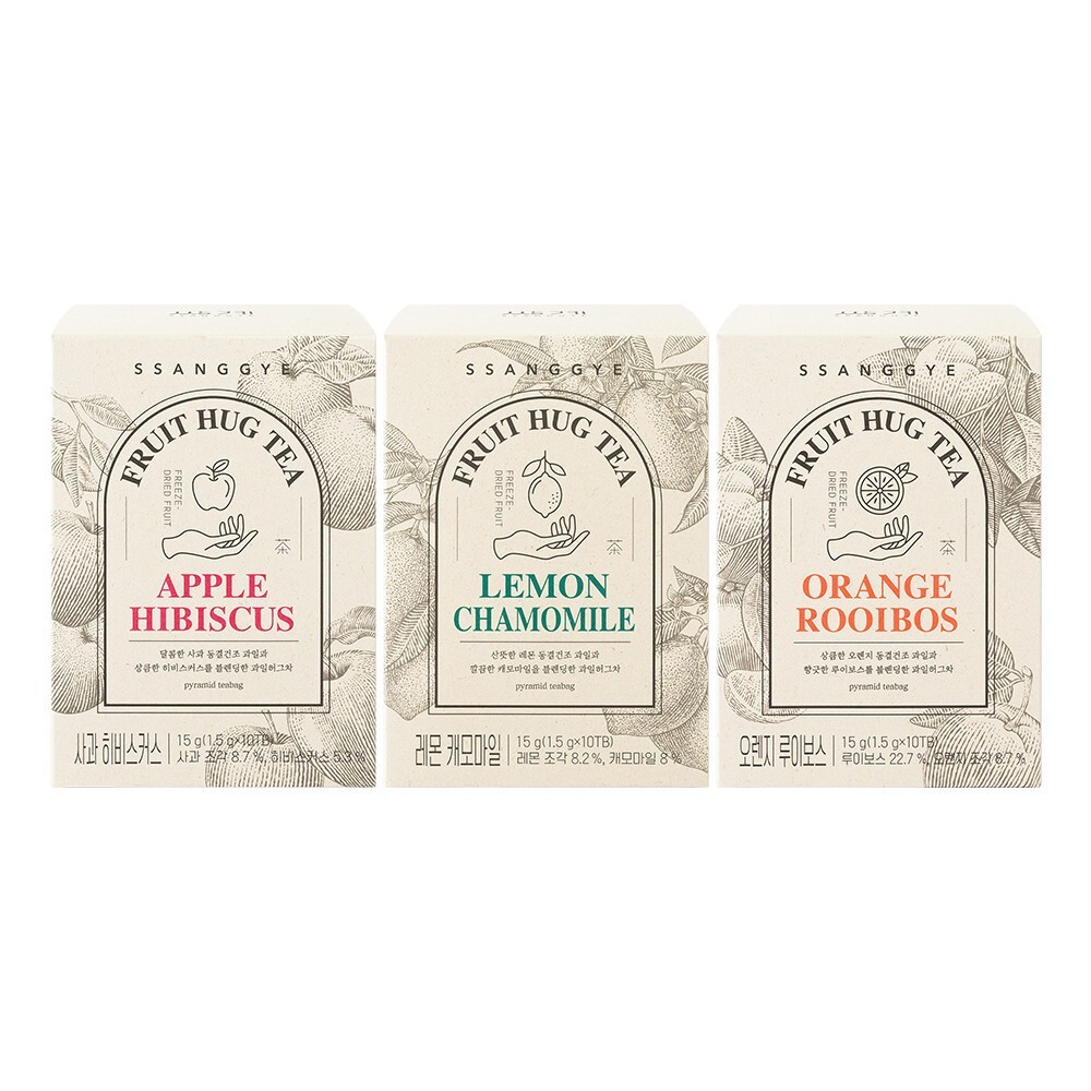 Ssanggye Tea Gift Set / dried Fruit Hug 30 Tea Bags, Apple /Lemon /Orange