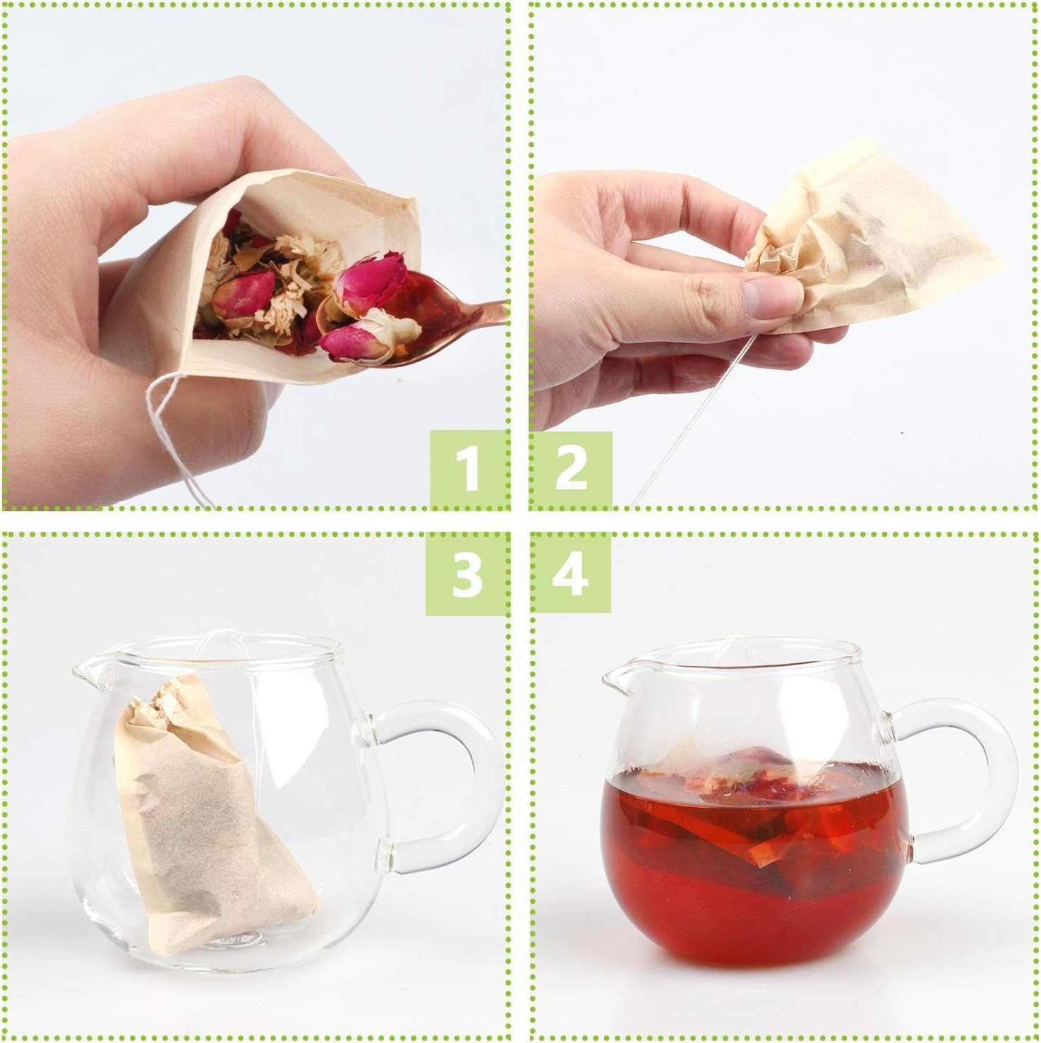 100Pcs Disposable Tea Bags for Loose Leaf Tea, 100% Natural Wood Pulp Paper Mate
