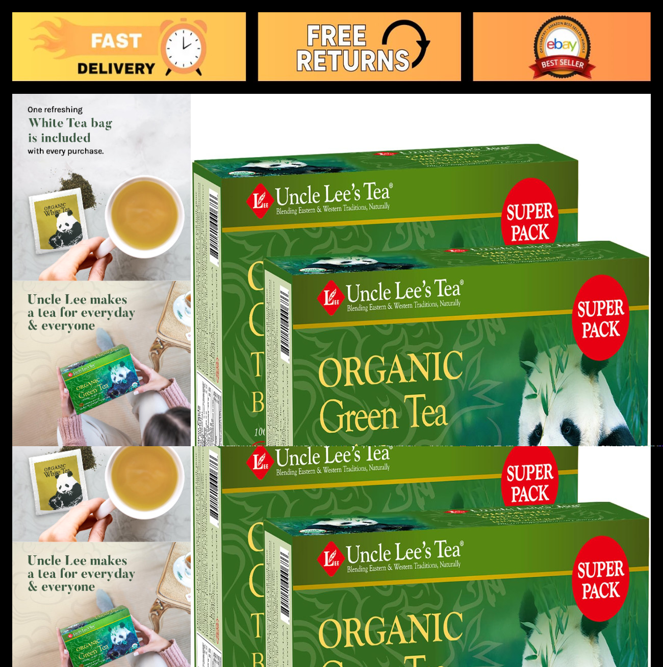 Organic Green Tea Bags 2-Pack, 106-Count – Refreshing, Lightly Caffeinated Bulk