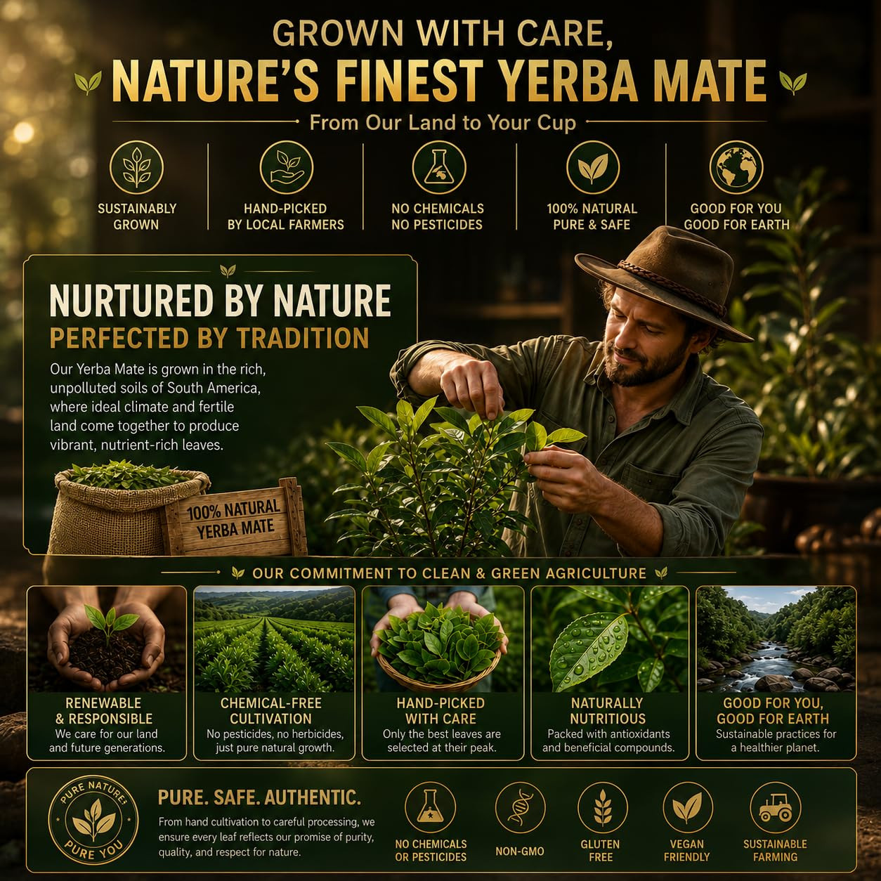 60 Count Premium Unsmoked Yerba Mate Tea Bags – Sourced from Argentina, 100% Pur