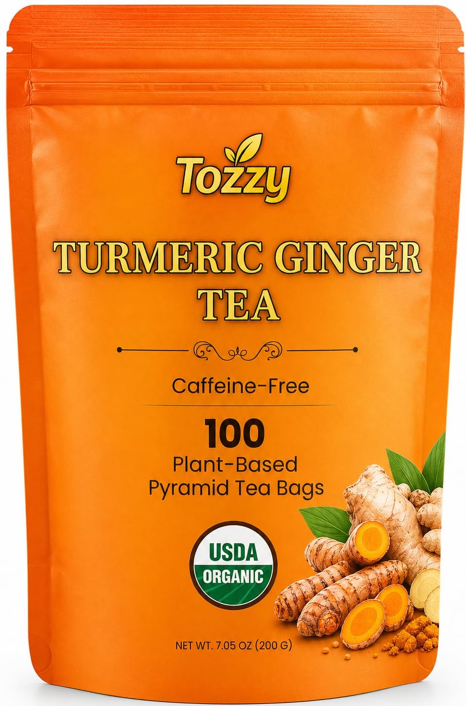 Organic Turmeric Ginger Tea – 100 Count, Plant-Based Pyramid Tea Bags – Packa…