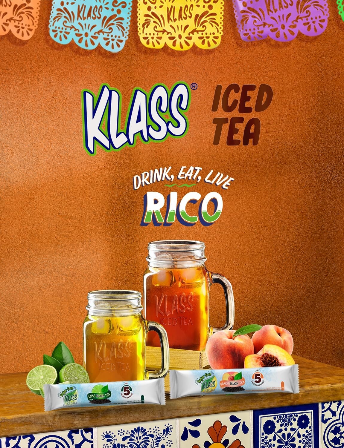 Klass Iced Tea Drink Mix – Sugar Free Variety Pack – Peach & Lime Black Tea On-