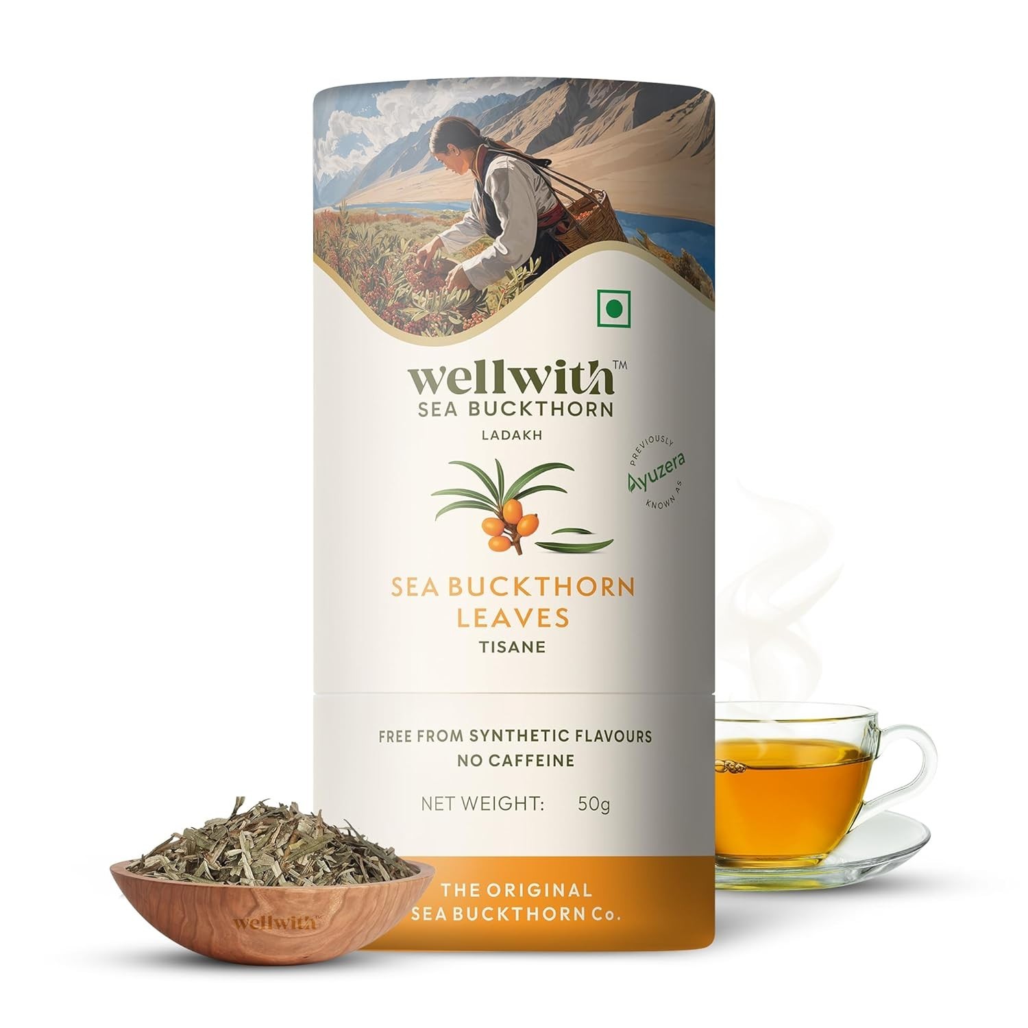 Wellwith (Ayuzera) Sea Buckthorn Raw Leaves Tea Himalayan Herbal Leaf Tea 50g