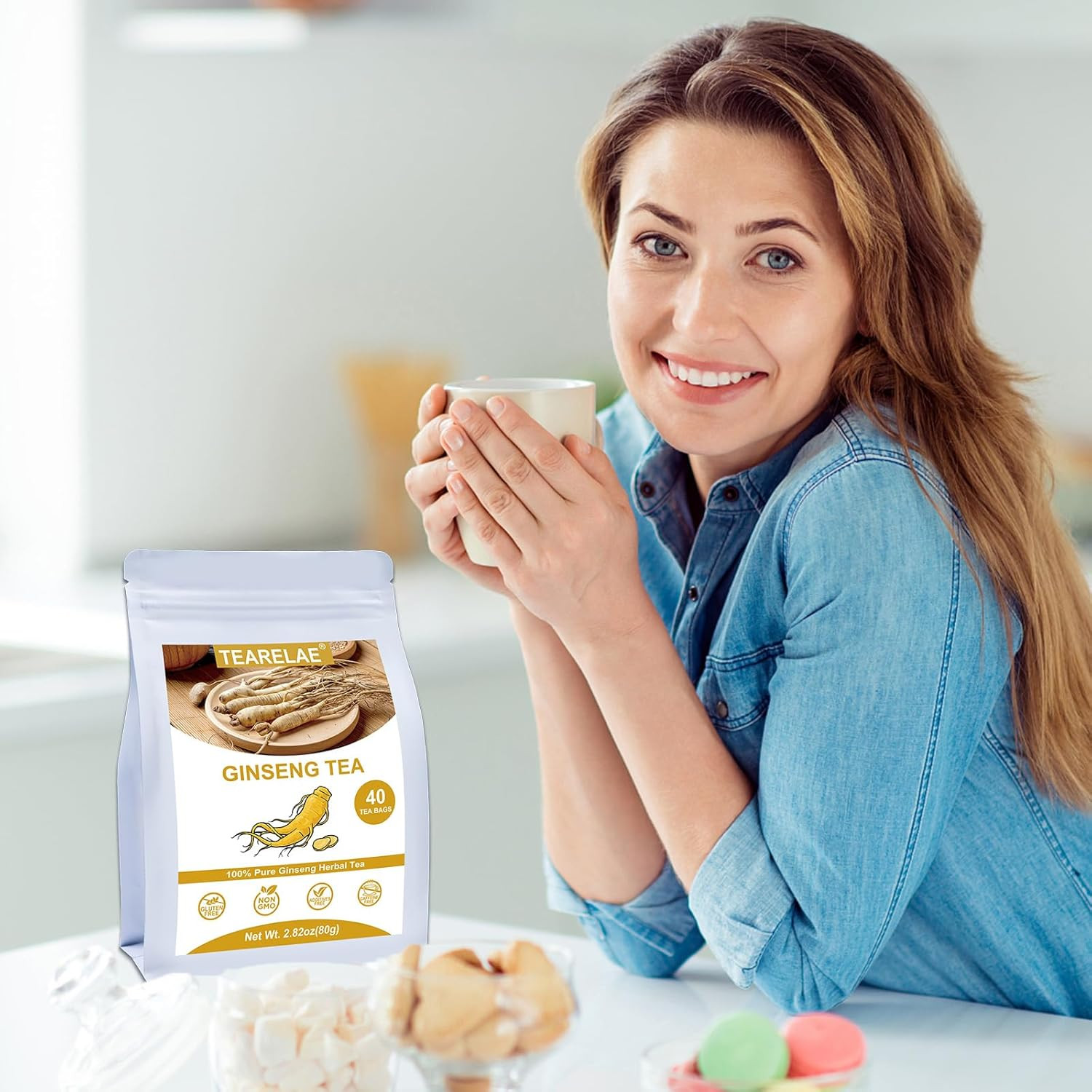 TEARELAE – Ginseng Tea, 40 Count – Pure Ginseng Root Tea Bags – Smooth Flavor –