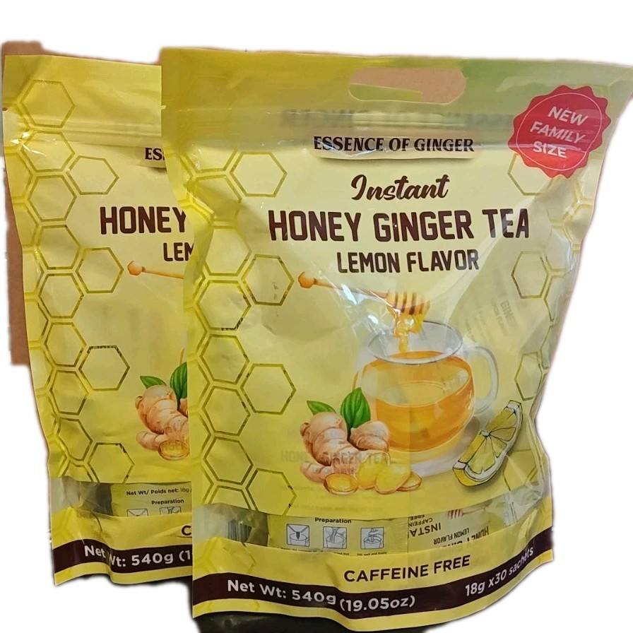 Family Size Instant Honey Ginger Tea Lemon Flavor 30 sachets Caffeine Free 2pack