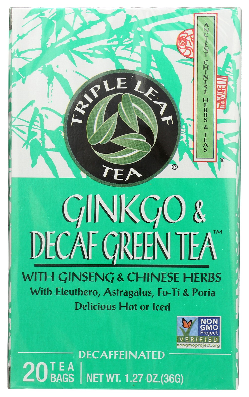 Triple Leaf Tea Ginkgo Decaf Green With Ginseng And Chinese Herbs 20 3 Pack