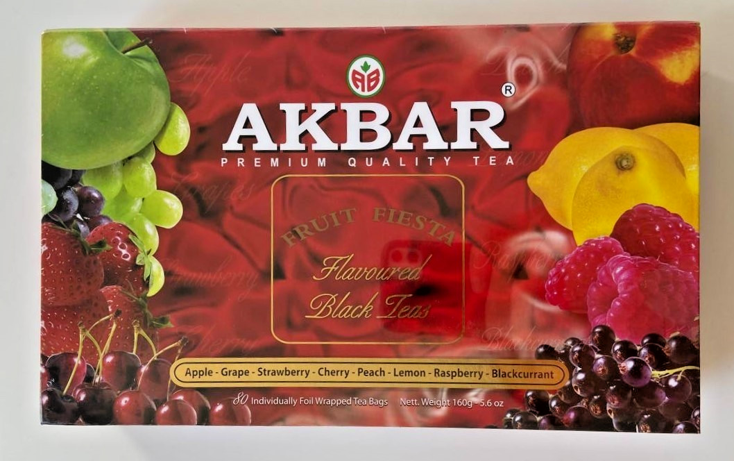 Akbar Fruit Fiesta Black Tea Gift Box 80 Foil Bags 160g Apple Grape Cherry Lemon