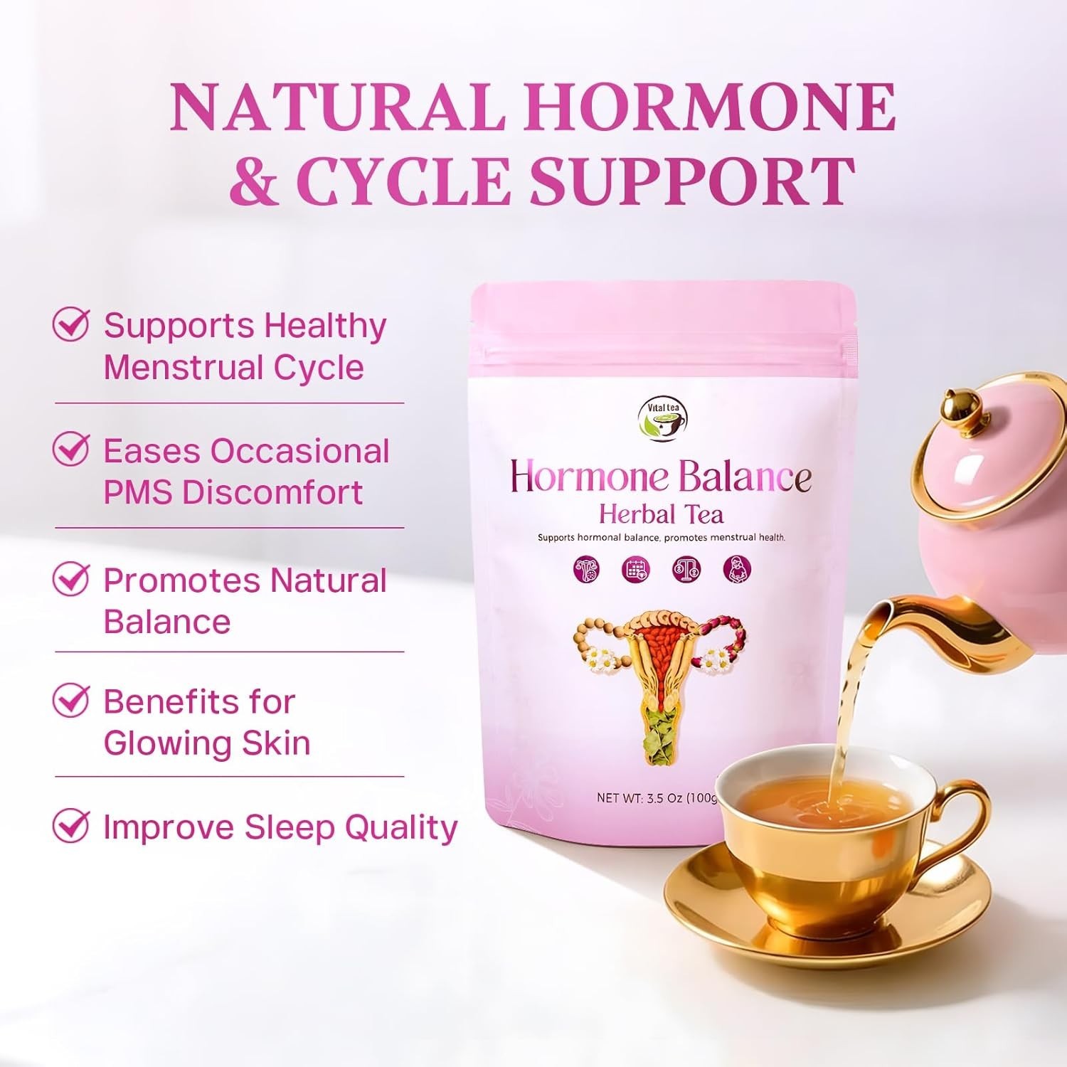 Hormone Balance Tea for Women, Soothing Chamomile & Raspberry Leaf Tea for Me…