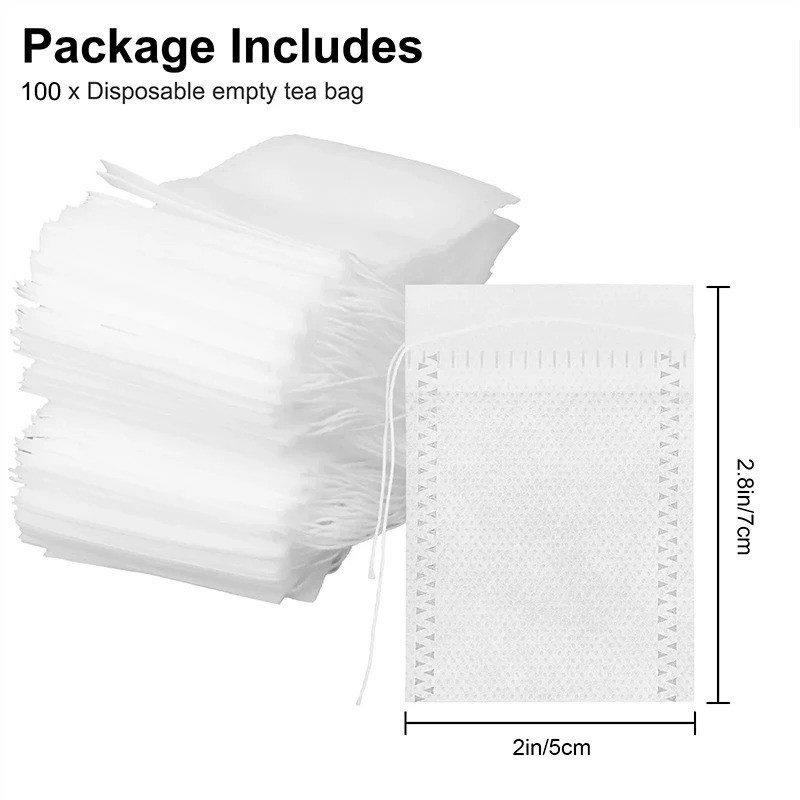 100pcs Disposable Empty Tea Bag Drawstring Seal Teabags Loose Leaf Tea Filters