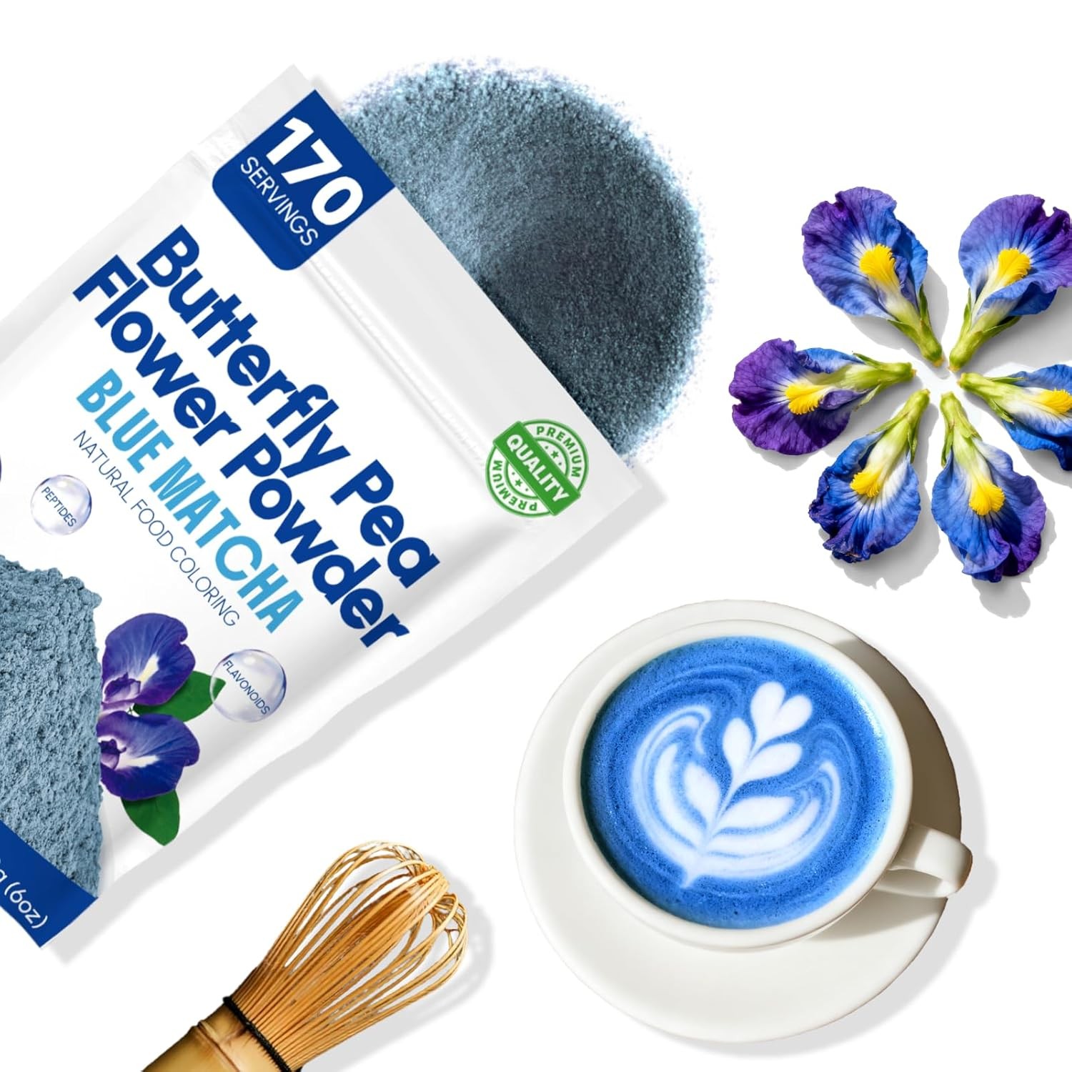 6Oz Butterfly Pea Flower Powder – 170 Servings Blue Matcha Instant Butterfly Pea