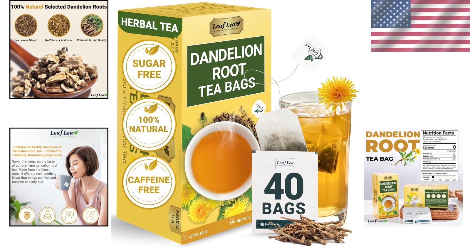40 Count Dandelion Root Tea Bags – Earthy Flavor, Hand-Harvested Quality