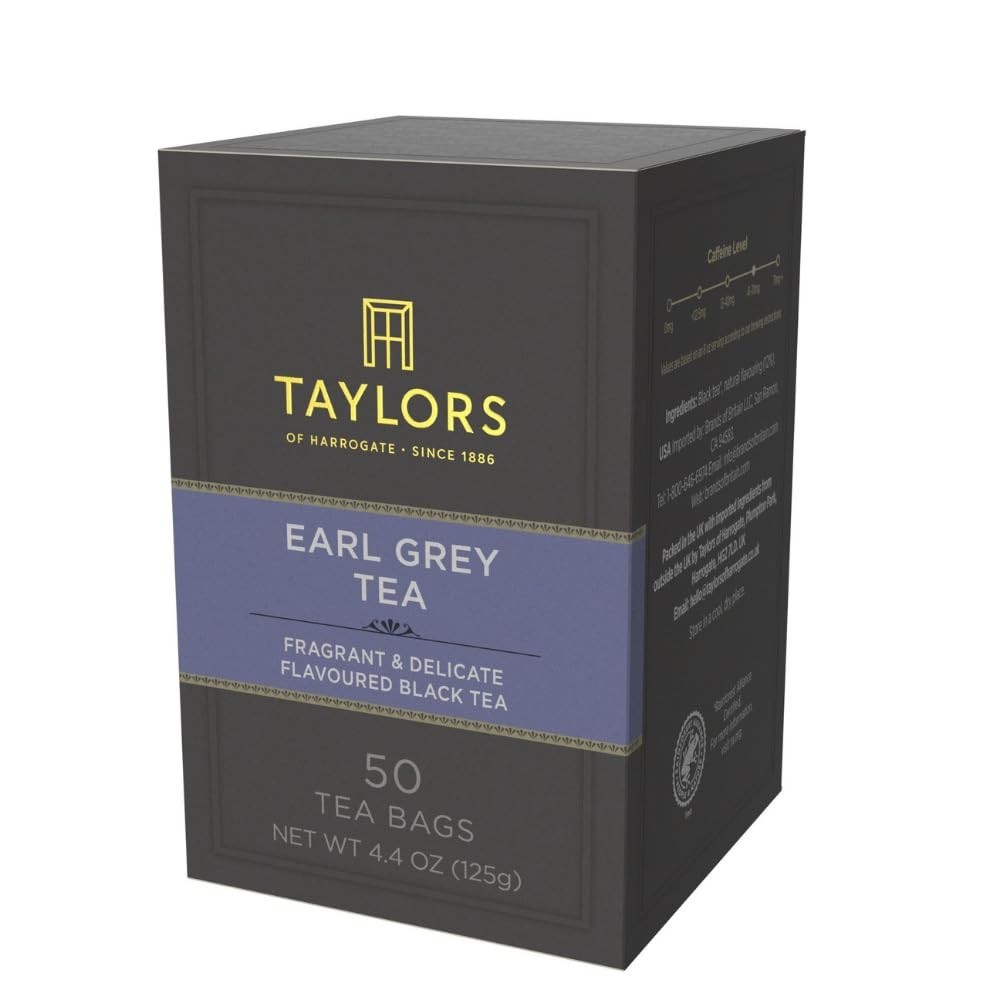 50 Count Earl Grey Black Tea Bags, Perfectly Caffeinated, Allergen-Free, Natural