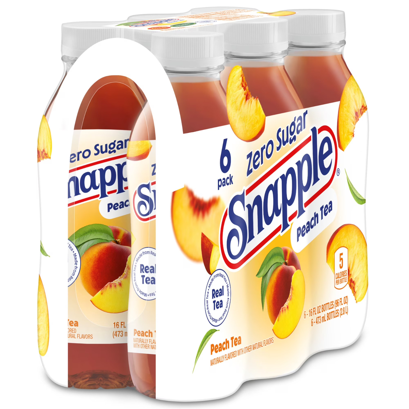 Snapple Zero Sugar Peach Tea, 16 Fl Oz Recycled Plastic Bottle (Pack of 12)