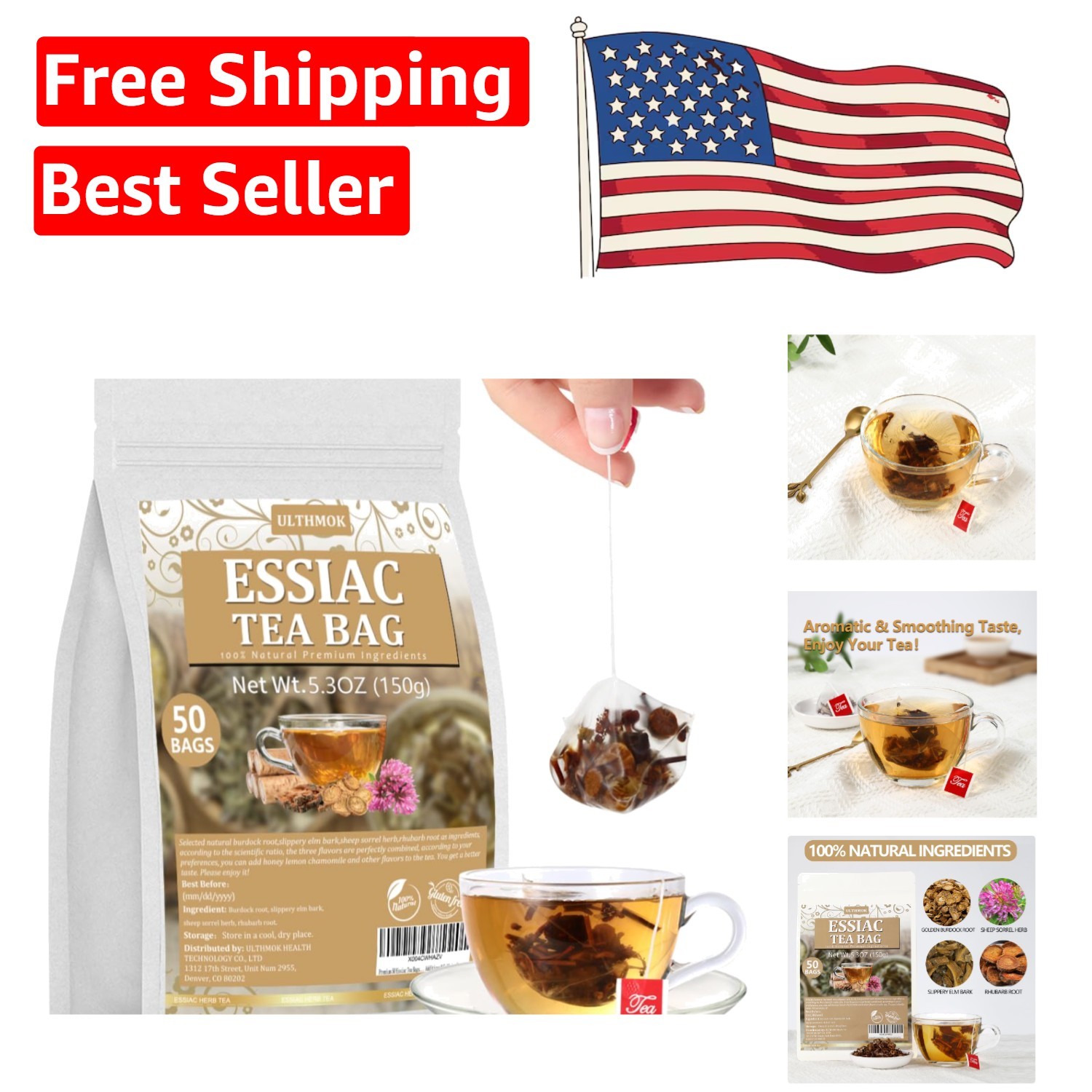 50 Natural Pyramid Tea Bags – Caffeine Free Burdock & Lemongrass Wellness Tea