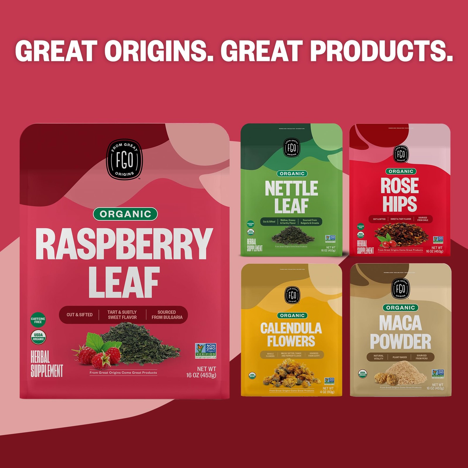 FGO Organic Red Raspberry Loose Leaf Herbal Tea, Cut and Sifted, Caffeine Fre…