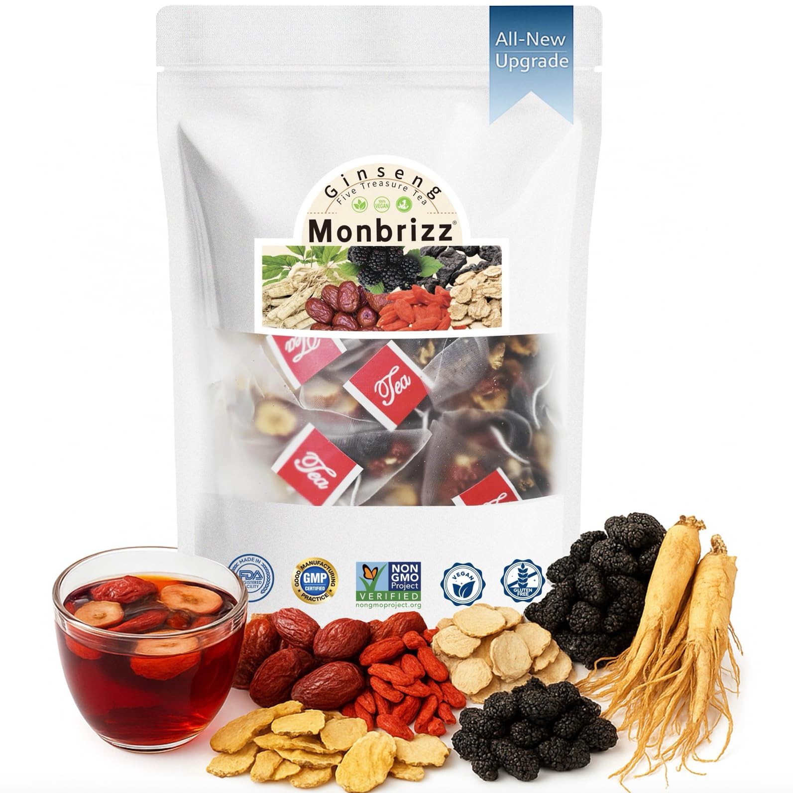 kidney tea formula Ginseng Six treasure tea te divina, maca root, Goji berrie…