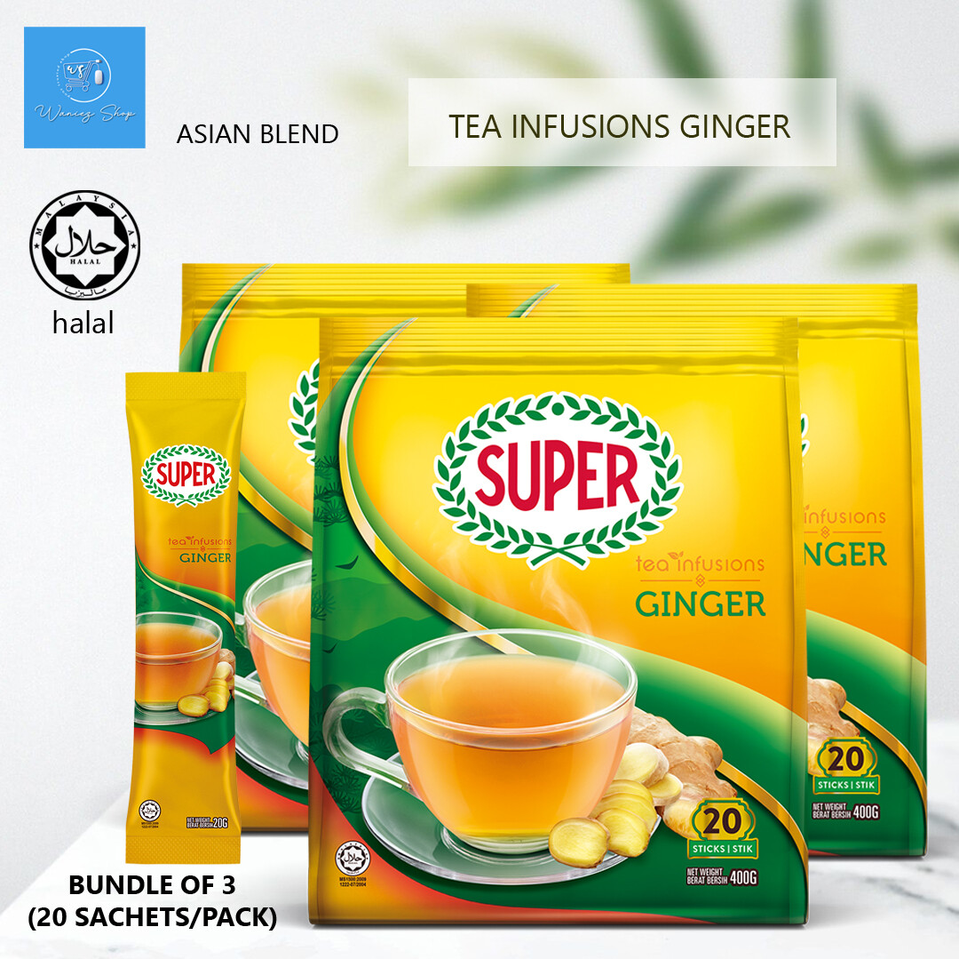 Super Herbal Tea Infusions Ginger – Bundle of 3 (60 Sachets) HALAL Asia Blend