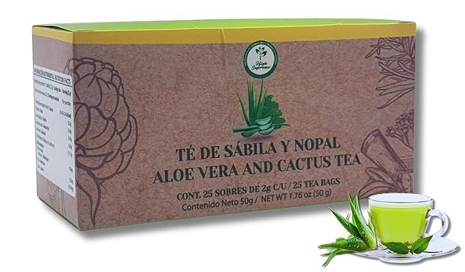 Sábila & Nopal Tea (Aloe Vera & Cactus Tea) – 100% Natural, Vegan | 25 Tea Bags