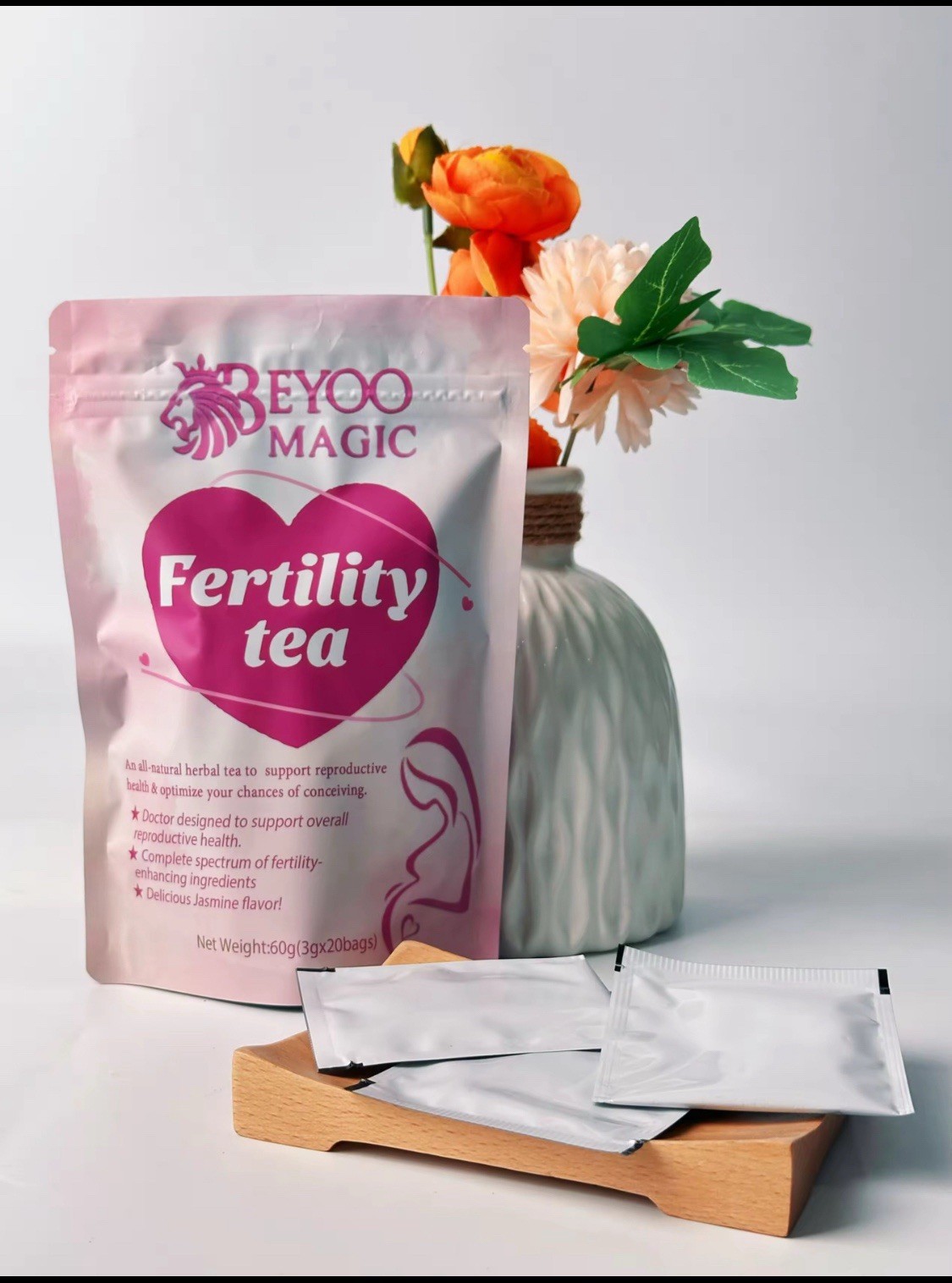 BEYOO MAGIC Fertility Tea Herbal Jasmine Mint Non-GMO Vegan 20 Bagged Pack