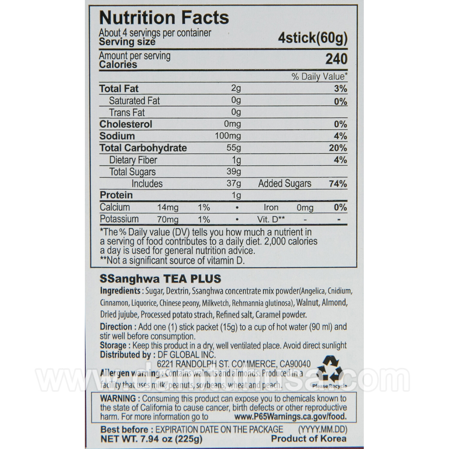 DAMTUH Korean Herbal Healthy Tonic Tea (Ssanghwa Tea) 15 Pcs, Nuts Topping