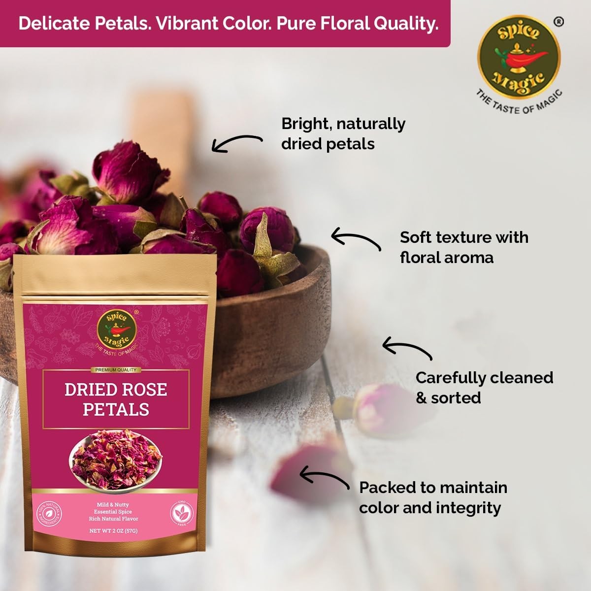 Spice Magic Dried Rose Petals | 100% Natural & Edible Rose Petals I Perfect f…