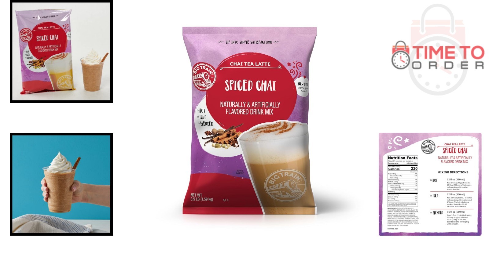 Spiced Chai Tea Latte Mix 56oz Powder Caffeine Free Variety for Hot Iced