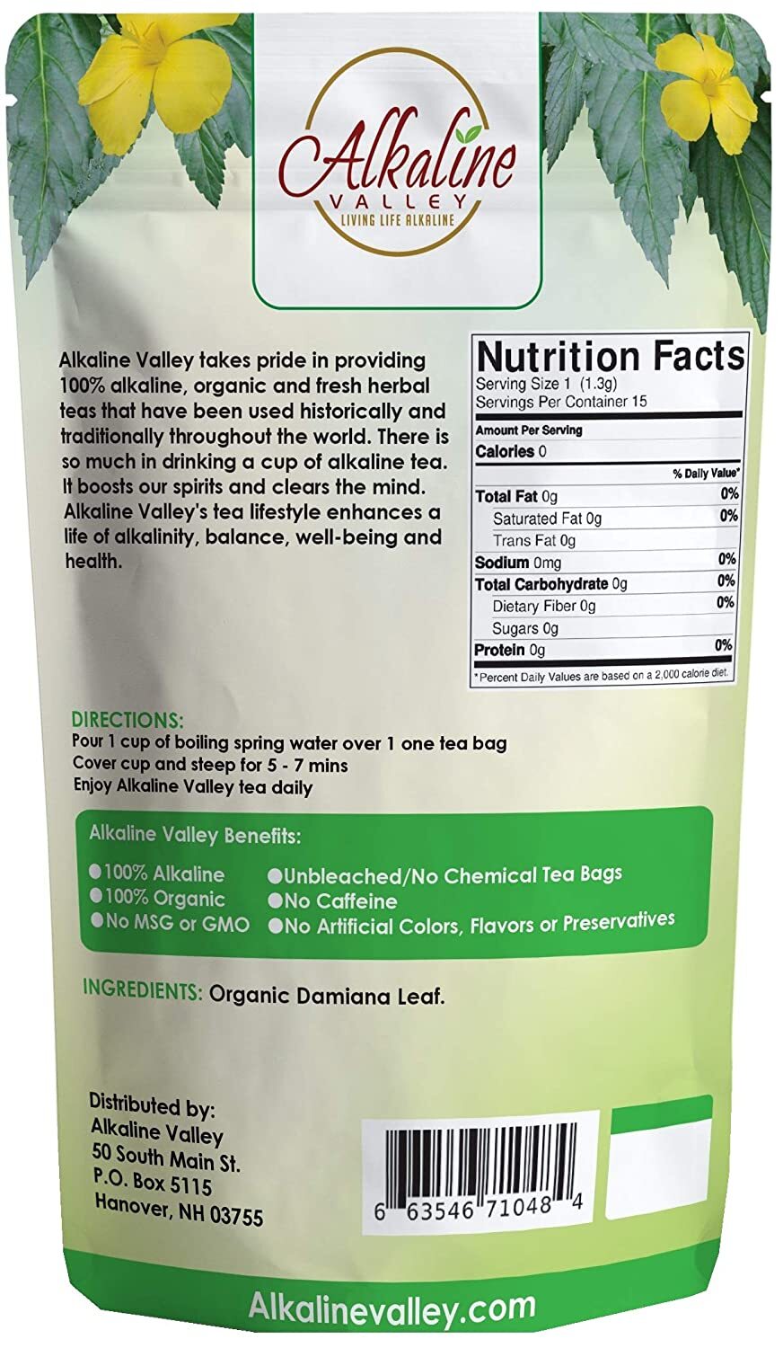 Organic Damiana Tea – 100% Alkaline – 15 Unbleached/Chemical-Free Tea Bags