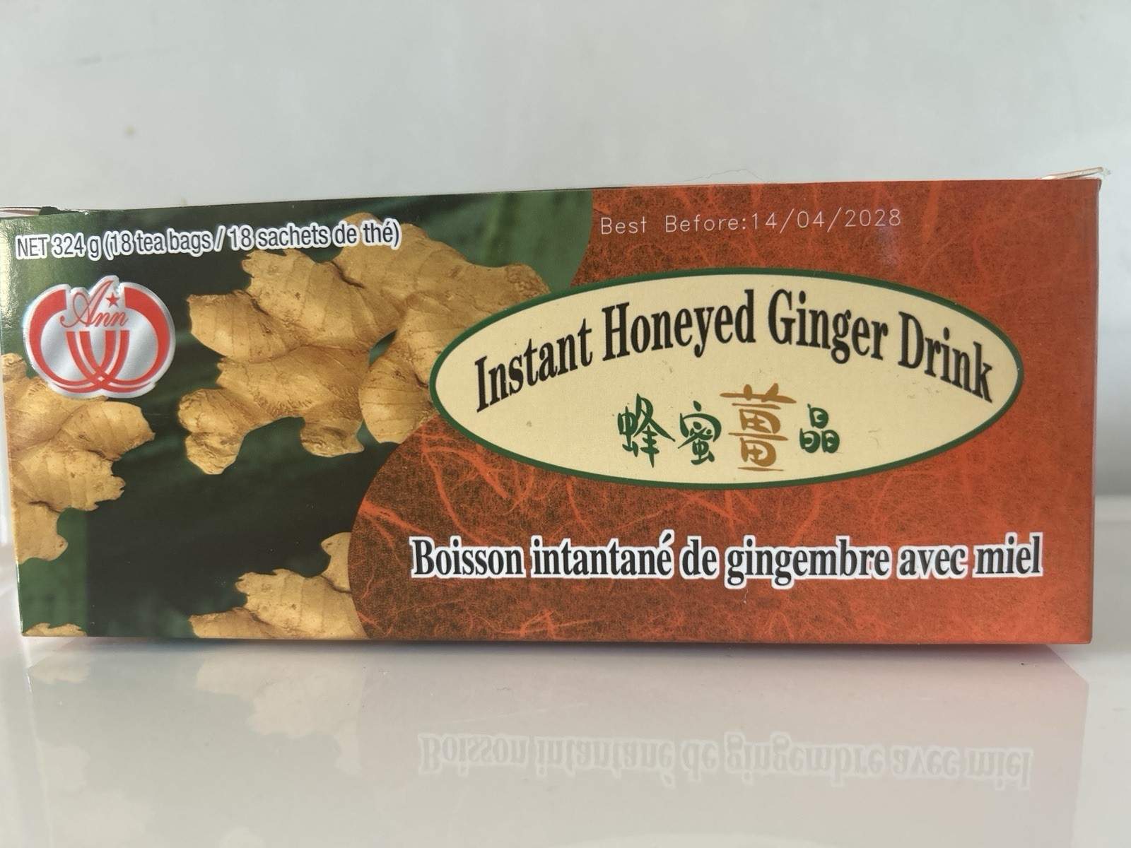 Ann Instant Honeyed Ginger Drink – 18 Sachets (324g) Sweet Ginger Tea Mix