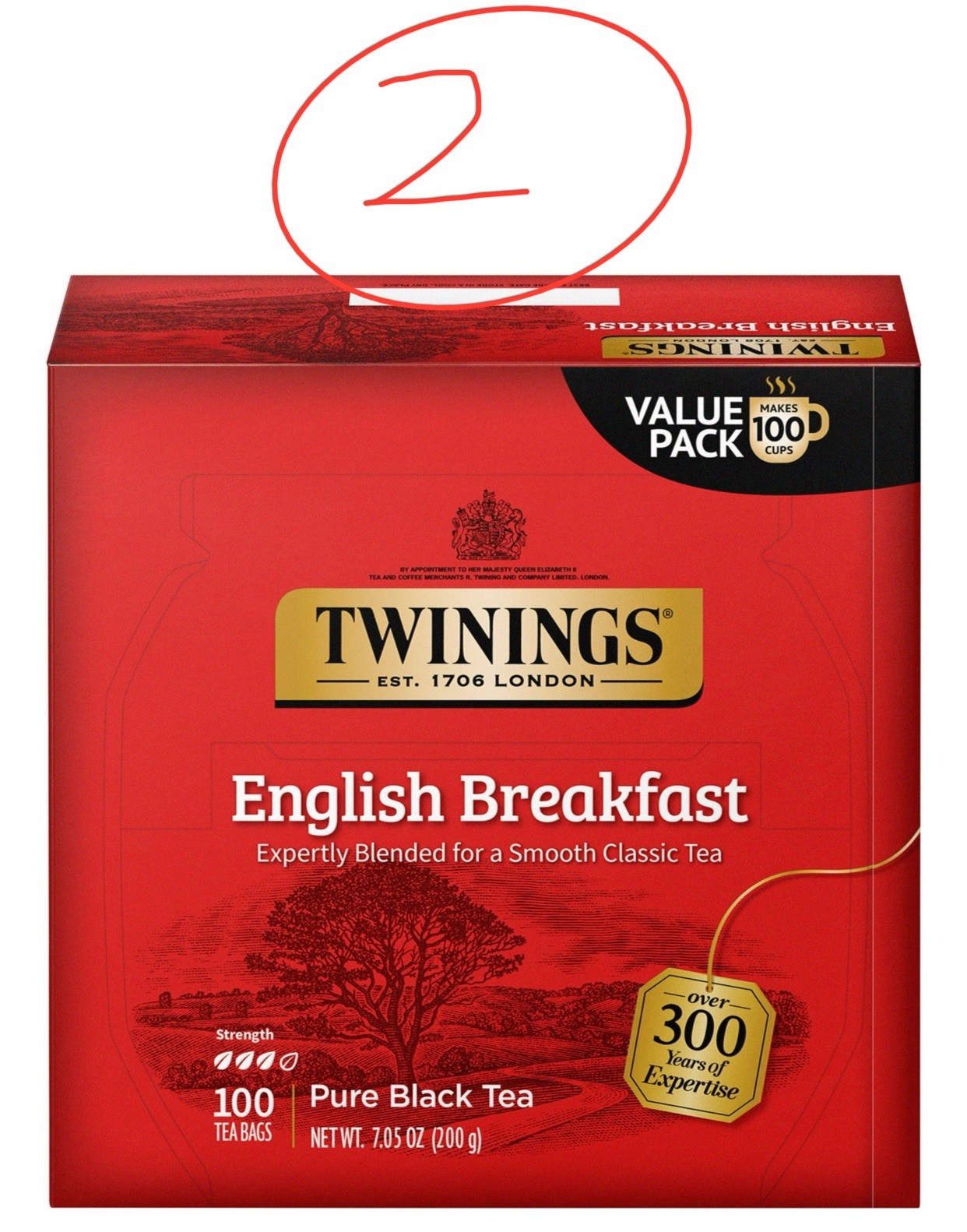Pure Black Tea, English Breakfast, 100 Tea Bags, 7.05 oz (200 g)