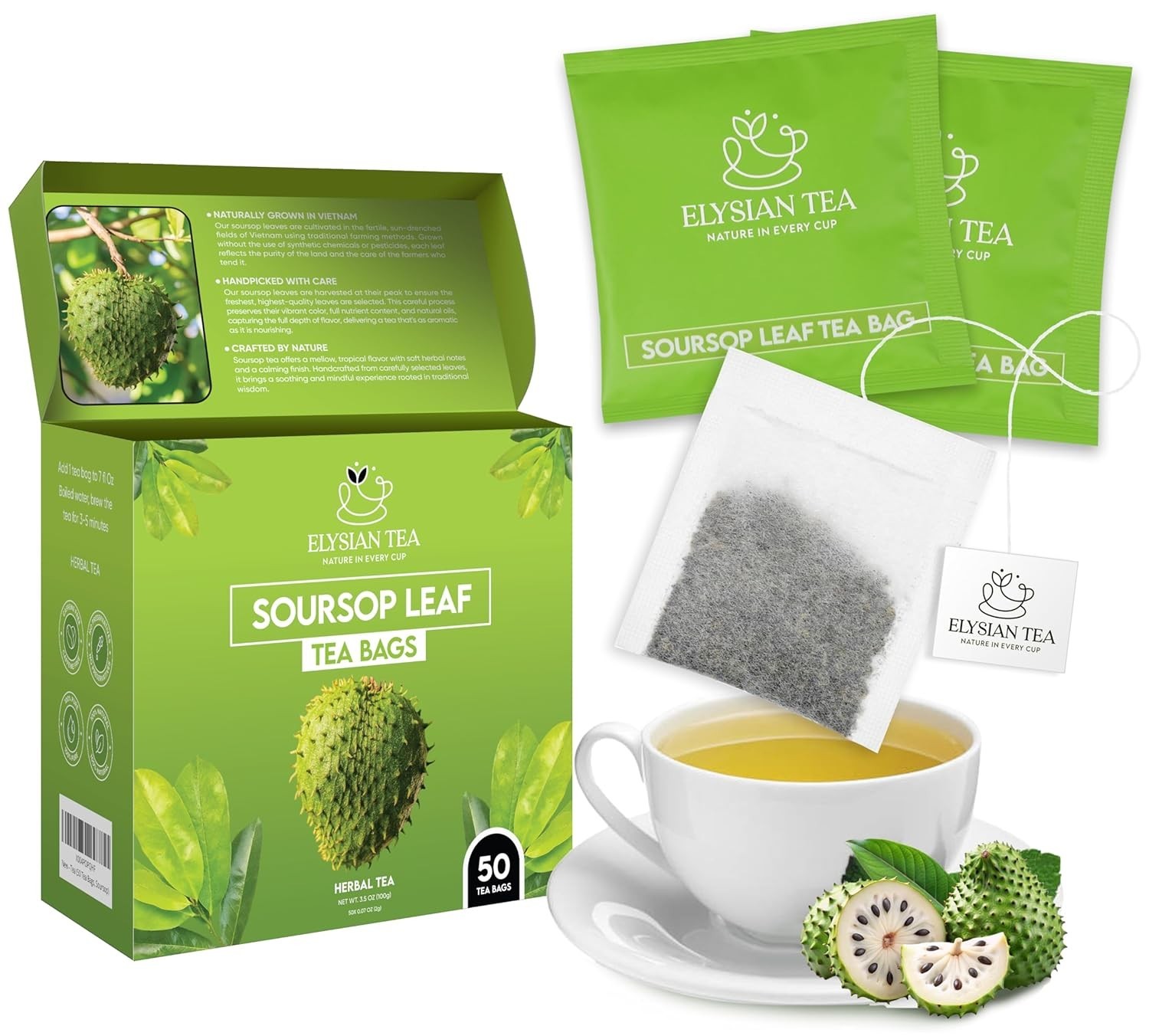 100 PACK Soursop Leaves Tea Bags Herbal Guanabana Graviola Annona Muricata, NEW!
