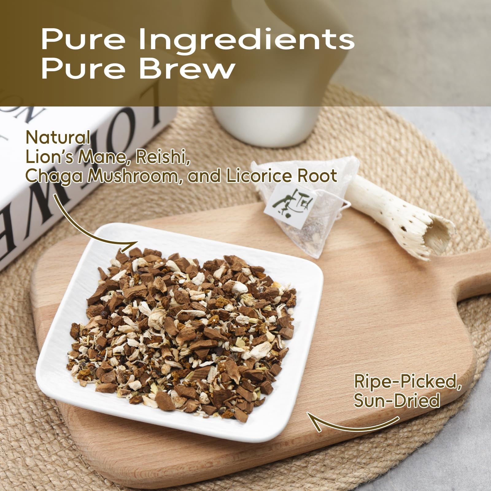 Mushroom Tea, 50 Teabags Mushroom Blend Herbal Tea with Lion’s Mane, Reishi…