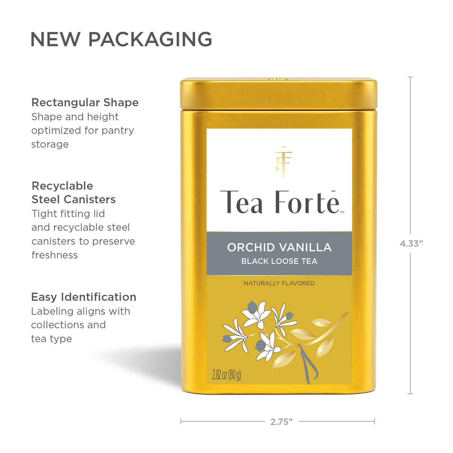 Orchid Vanilla Premium Loose Leaf Caffeinated Black Tea Blend Canister 35-50 Cup