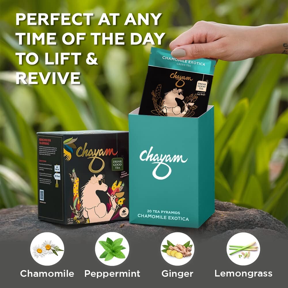 CHAYAM Chamomile Green Tea with Peppermint 20 Pyramid Bags – Pack of 1