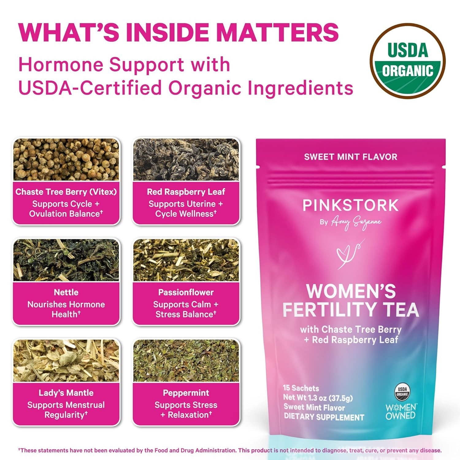 Sweet Mint Organic Fertility Tea for Women – 15 Sachets of Vitex & Raspberry