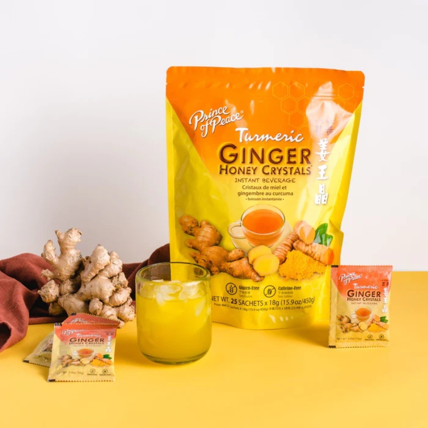 Turmeric Ginger Tea Instant Ginger Honey Crystals, 25 Sachets -Prince of Peace