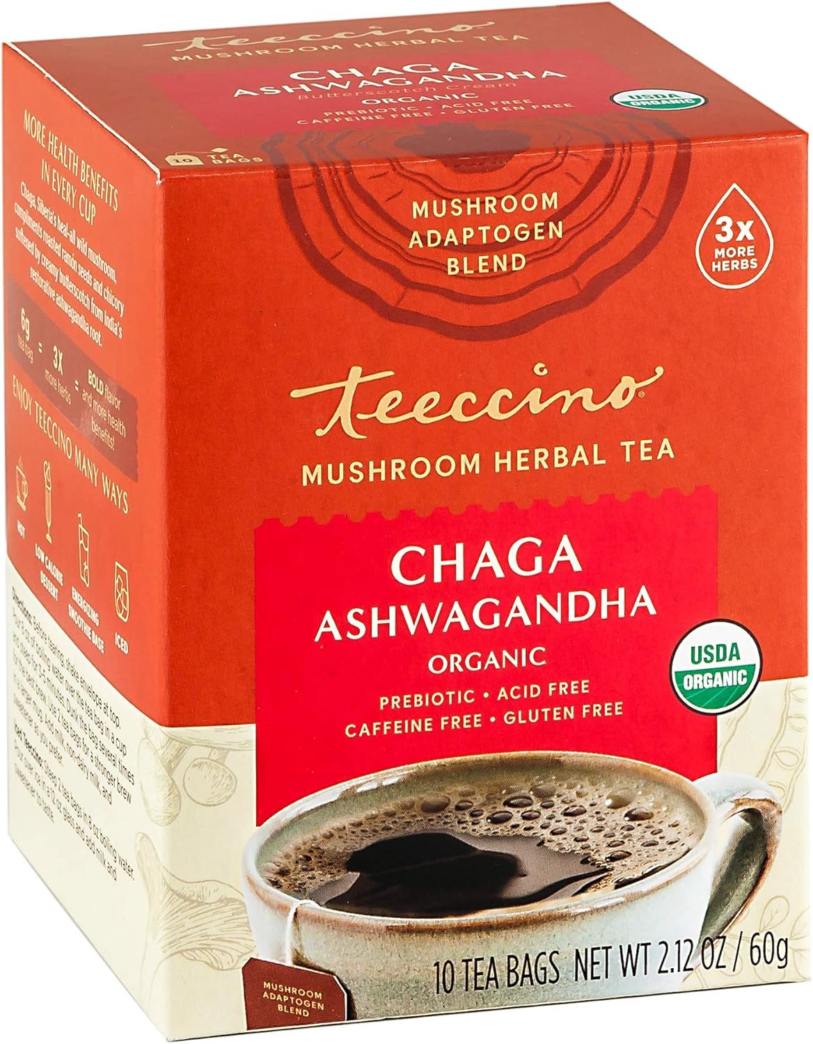 Chaga Ashwagandha Tea – Butterscotch Cream – 10 TeaBags – Organic Mushroom