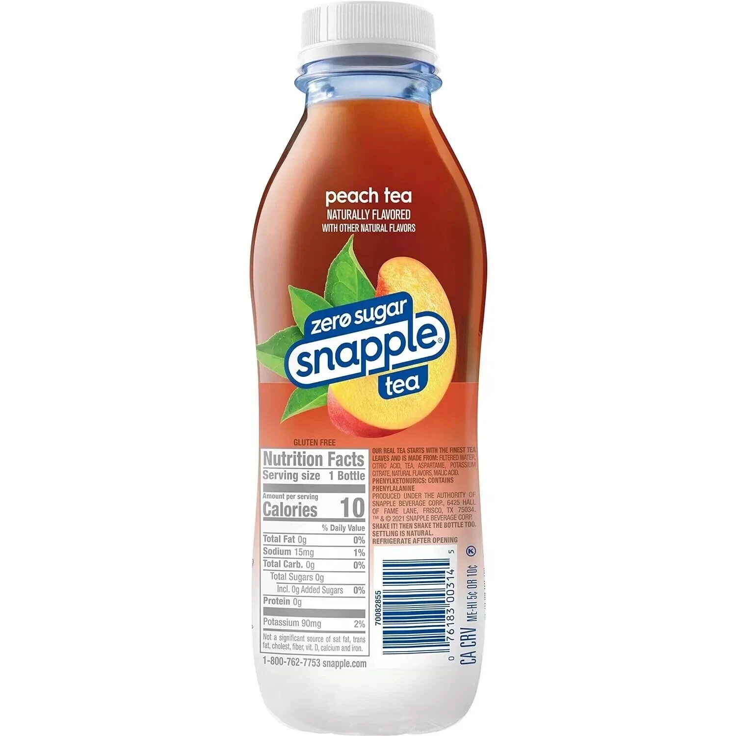 Snapple Zero Sugar Peach Tea, 16 fl oz Recycled Plastic Bottle (Pack of 12)
